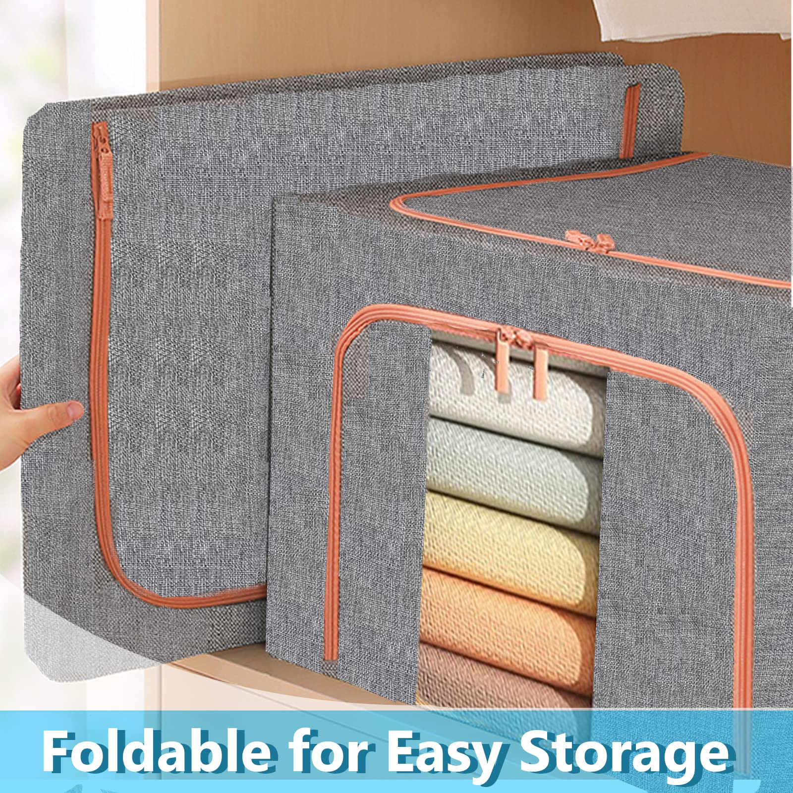 100L Large Cloth Storage Box - Foldable Closet Organizer with Handles for Clothes, Blankets & Seasonal Items | Space-Saving Wardrobe Storage Solution in Grey | Perfect for Bedroom, Closet & Travel Organization