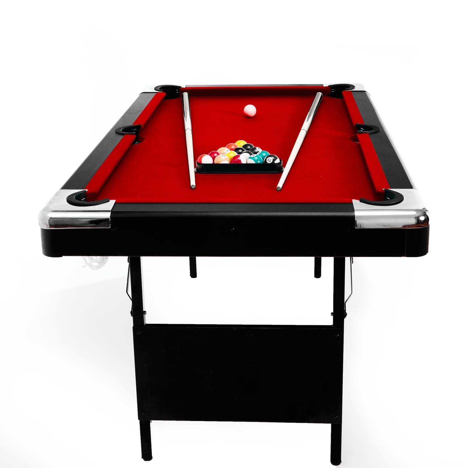 **CuisinSmart 6FT Foldable Pool Table Set with Balls, Cues, Chalk & Brush - Billiard Table for Game Room, Family Party, Kids & Adults (Red) - Perfect for Indoor Entertainment & Home Recreation**