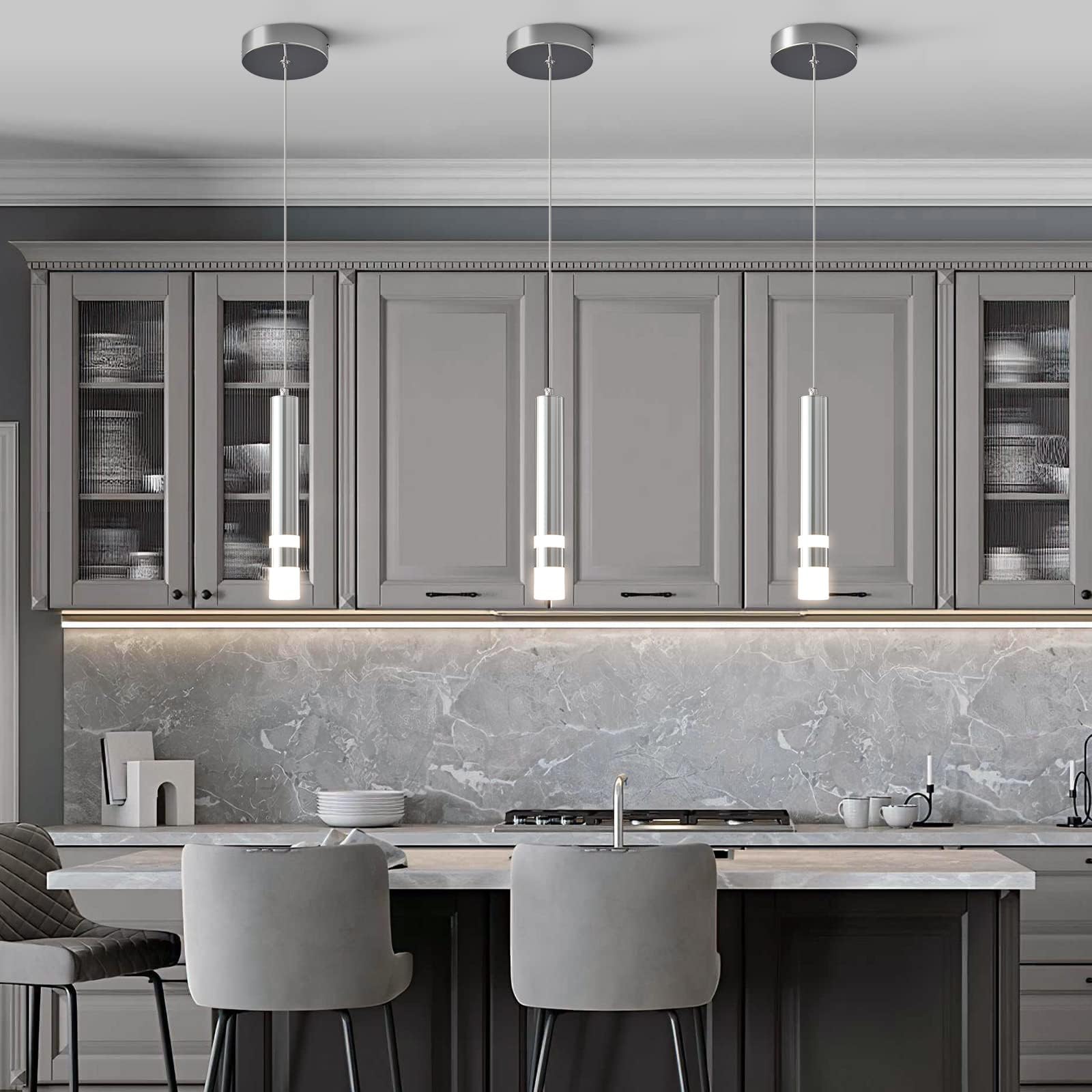 Modern Dimmable LED Mini Pendant Light - Chrome Finish for Kitchen Island, Bedroom, Bedside Table - Energy Efficient Hanging Fixture (1-Pack) | Perfect for Dining Room, Bar Counter, and Home Office Lighting