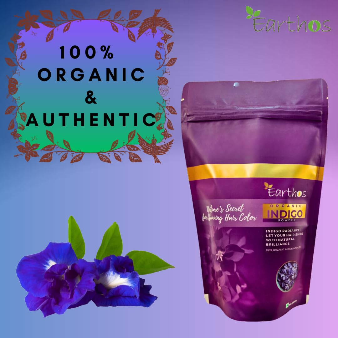 Earthos Indigo Powder 100g - 100% Natural & Chemical-Free Hair Dye for Hair Care & Nourishment | Safe for DIY Hair Coloring at Home, Salon Use & Organic Beauty Treatments