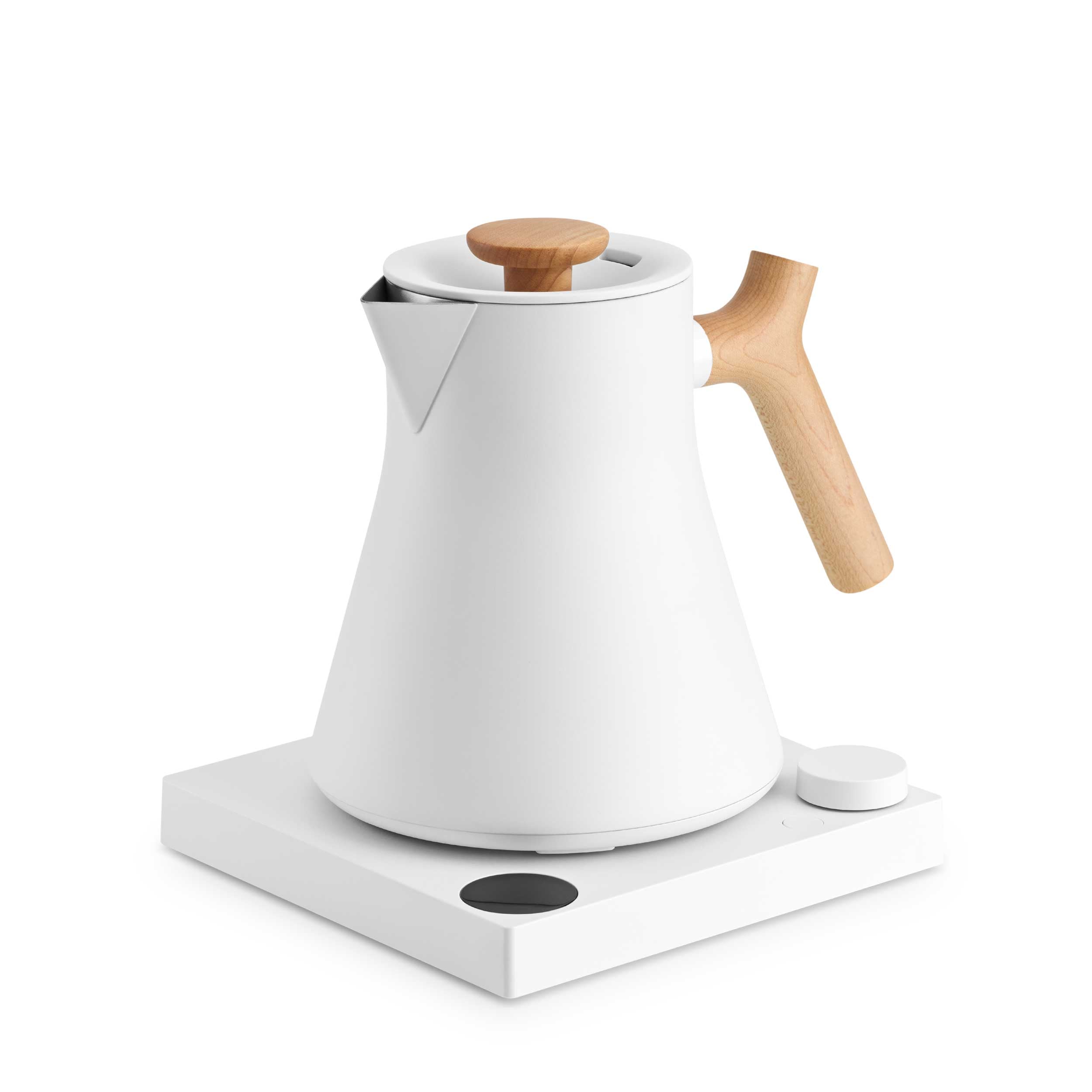 Fellow Corvo EKG Pro Electric Gooseneck Kettle - Matte White with Maple Wood Handle | Fast Heating, Precise Pouring for Coffee, Tea & Pour Over Brewing