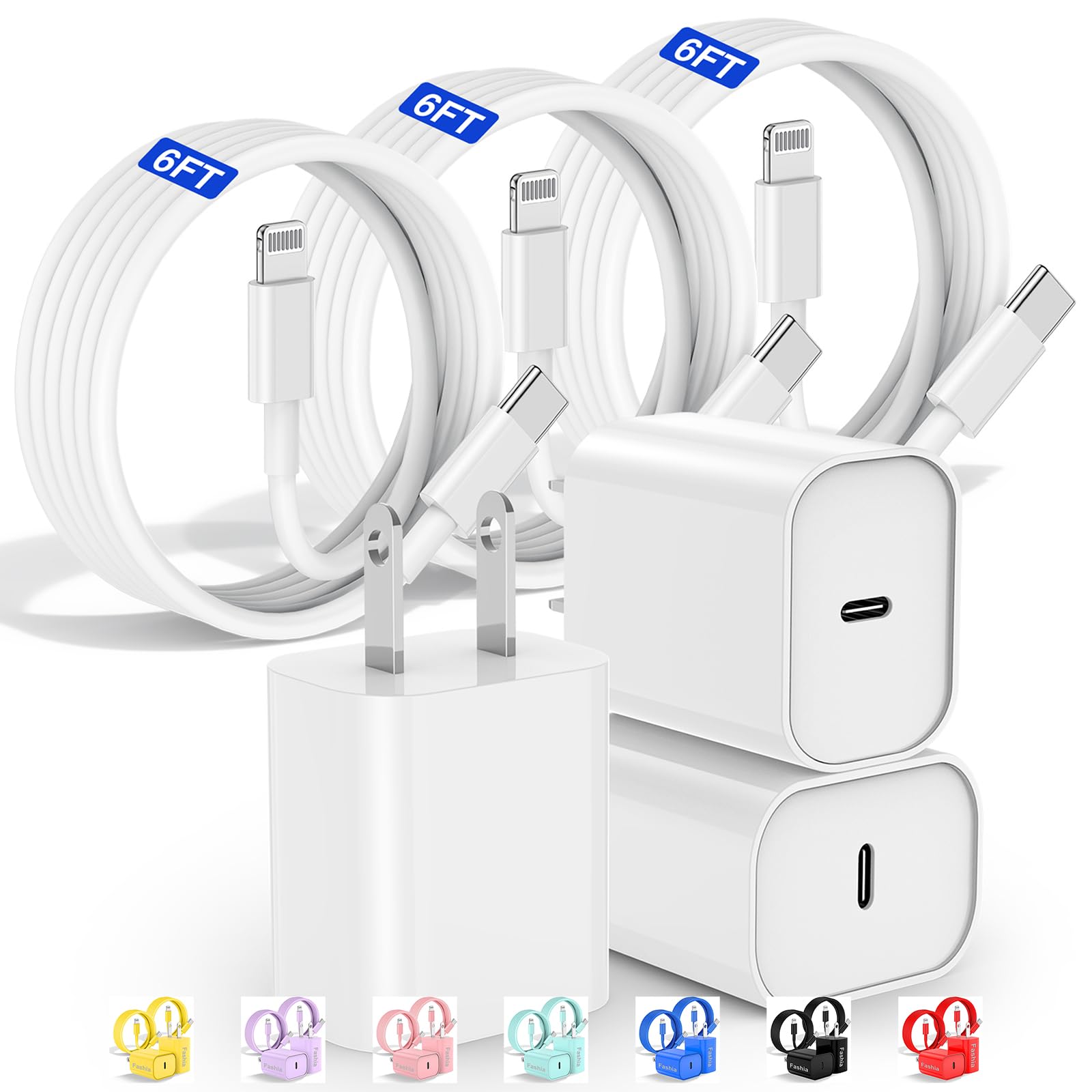 20W Fast Charger with 6ft Lightning Cable for iPhone 14/13/12/11 Pro Max/XS - USB C Power Adapter & Type C to Lightning Cord - Quick Charge for Home, Office & Travel - White