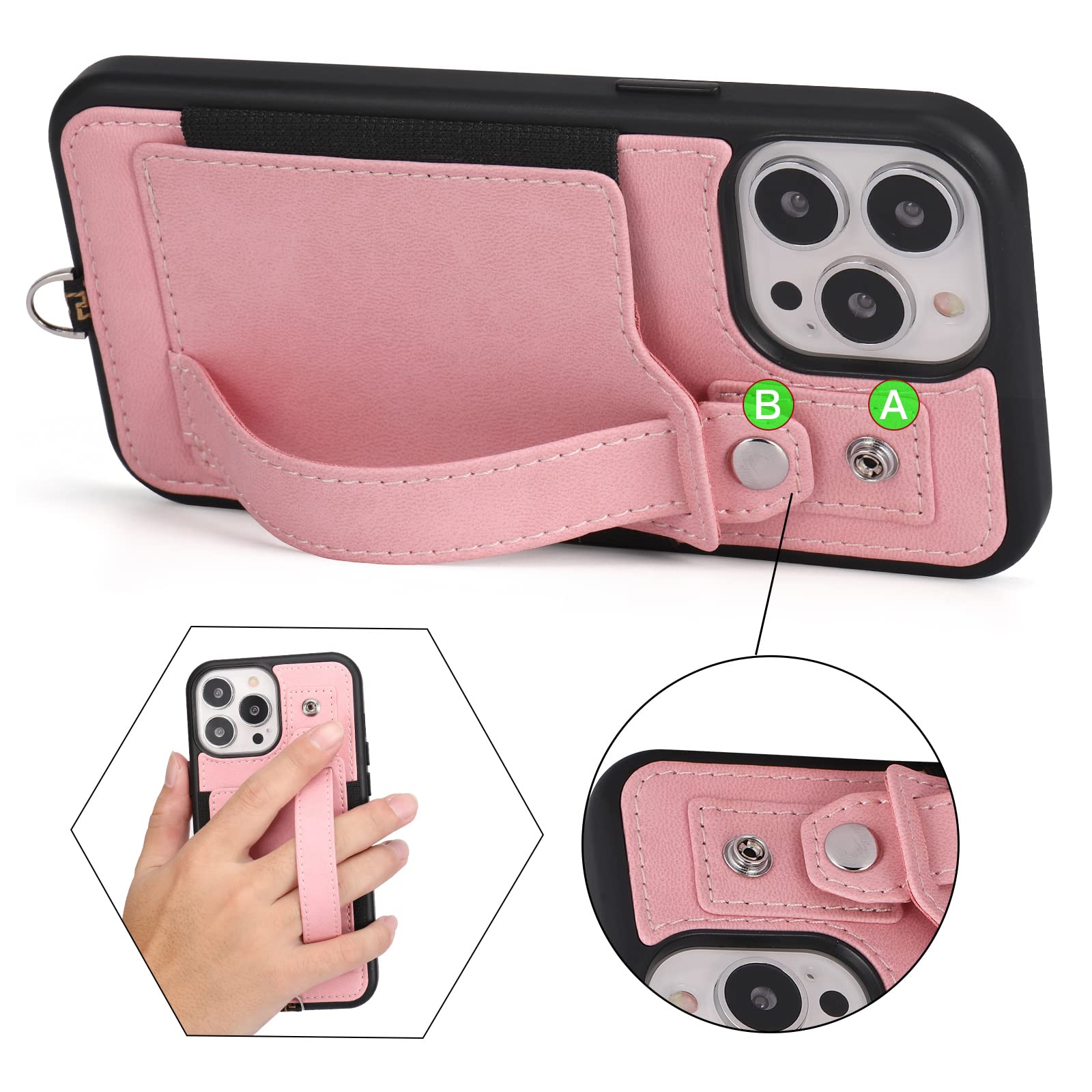 TOOVREN iPhone 13 Pro Max Case 6.7 Inch (2021) - Slim PU Leather Wallet Case with Card Holder & Kickstand | Compatible with iPhone 13 Pro Max | Perfect for Work, Travel and Everyday Use (Pink)
