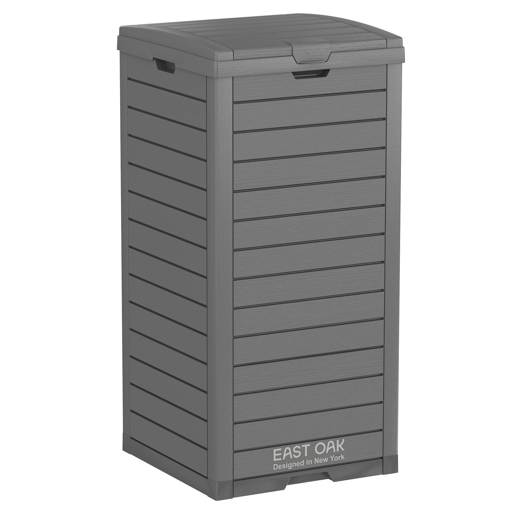 EAST OAK 38 Gallon Outdoor Waterproof Resin Trash Can with Tiered Lid & Drip Tray - Heavy Duty Garbage Bin for Patio, Backyard, Deck & Kitchen - Gray Outdoor Trash Container for Waste Disposal & Recycling
