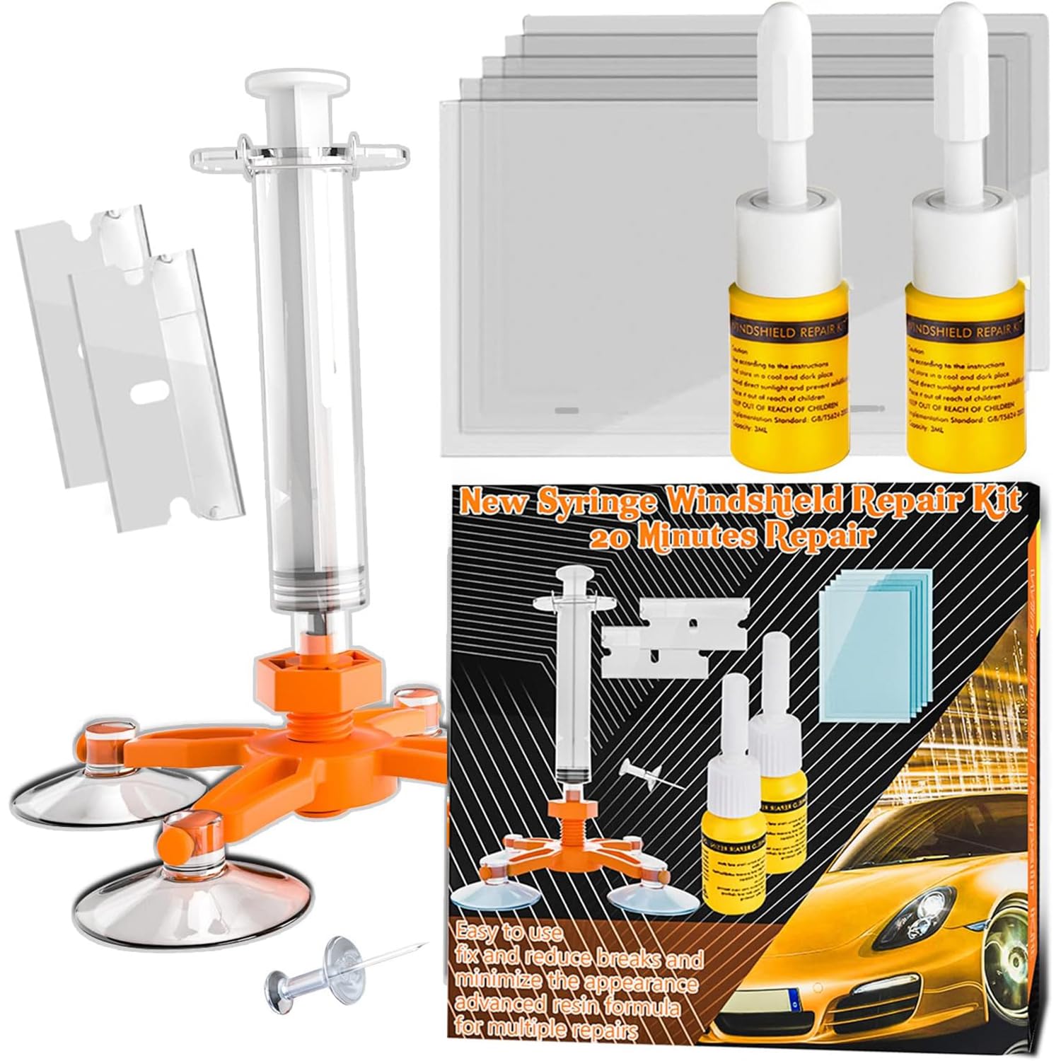 Upgraded Windshield Repair Kit for Chips, Cracks & Star-Shaped Damage - Quick Fix Solution for Car Windshield Repair at Home or On The Road - DIY Auto Glass Repair Kit for Small Chips, Bullseyes & Spider Cracks