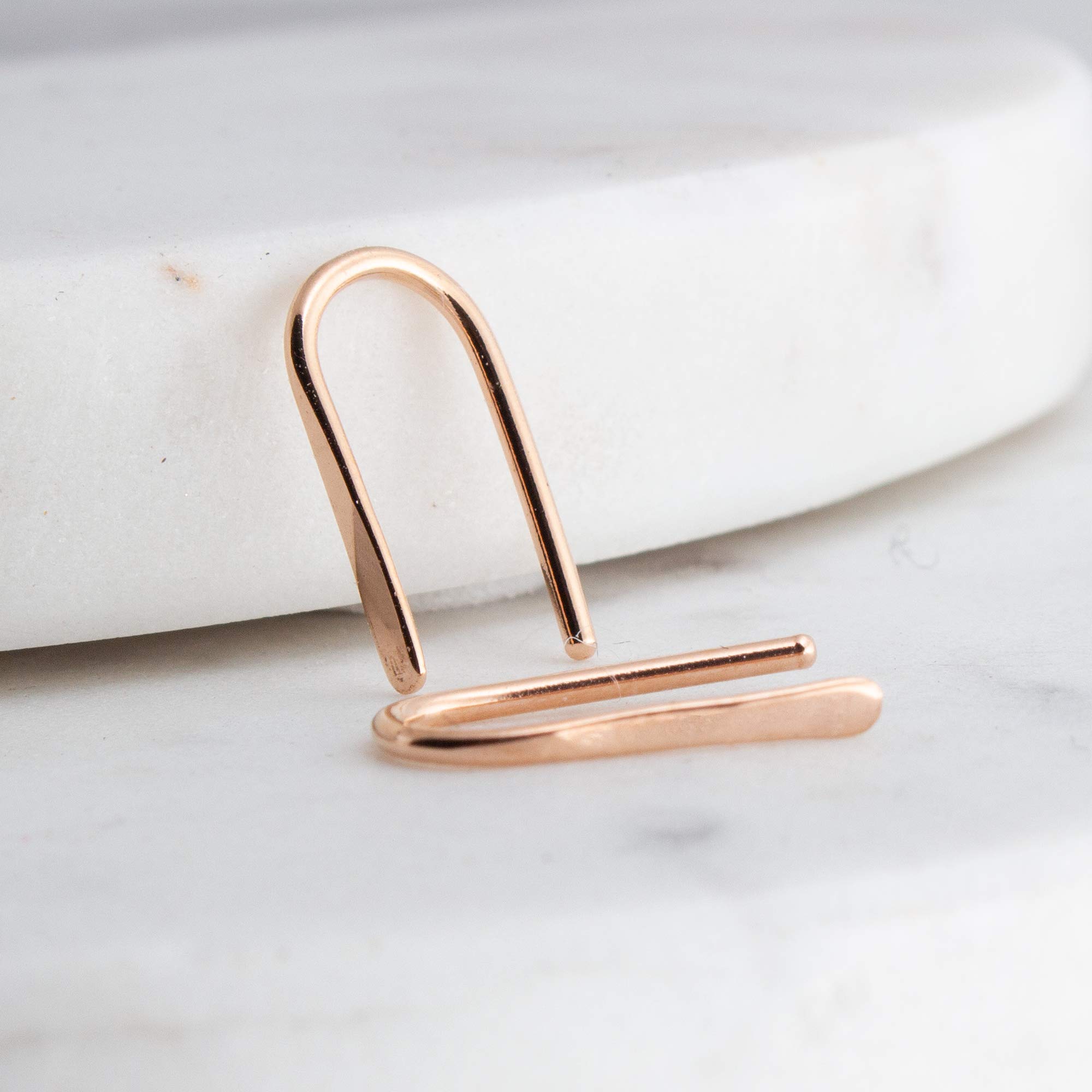 Lightweight Teardrop Hoop Earrings for Women - 14K Rose Gold Filled Small Oval Pull Through Piercing Earrings (20 Gauge, Hammered Finish) - Perfect for Everyday Wear, Date Nights & Gift Giving