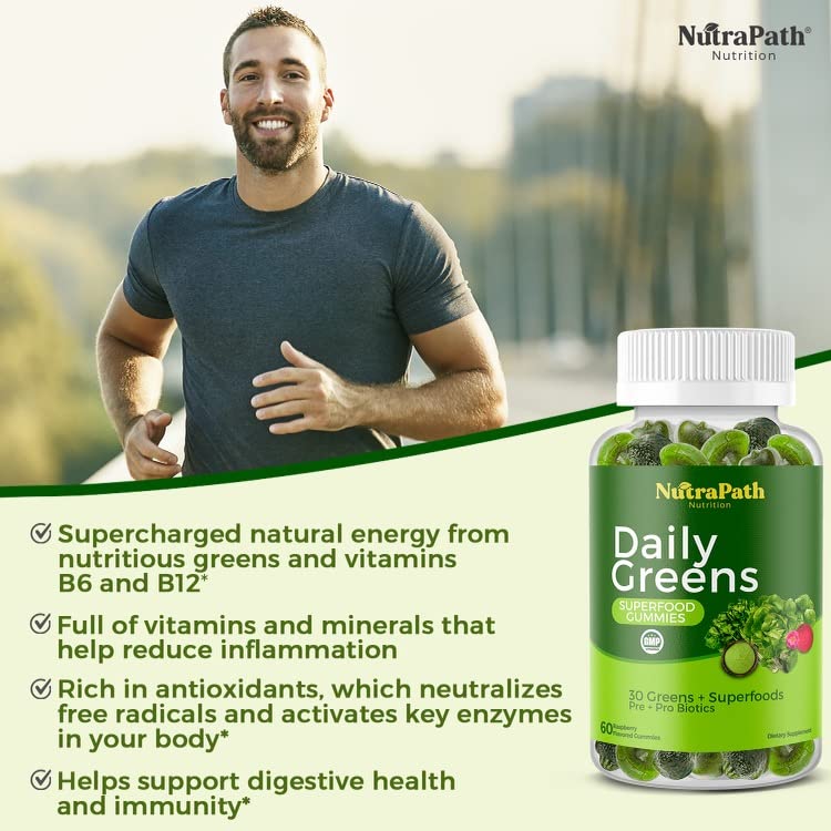 Superfood Daily Greens Gummies - Immune Support & Energy Booster with Fruits, Vegetables & Superfoods - 60 Vegan Gummies for Adults & Kids - Perfect for On-the-Go Nutrition & Healthy Lifestyle