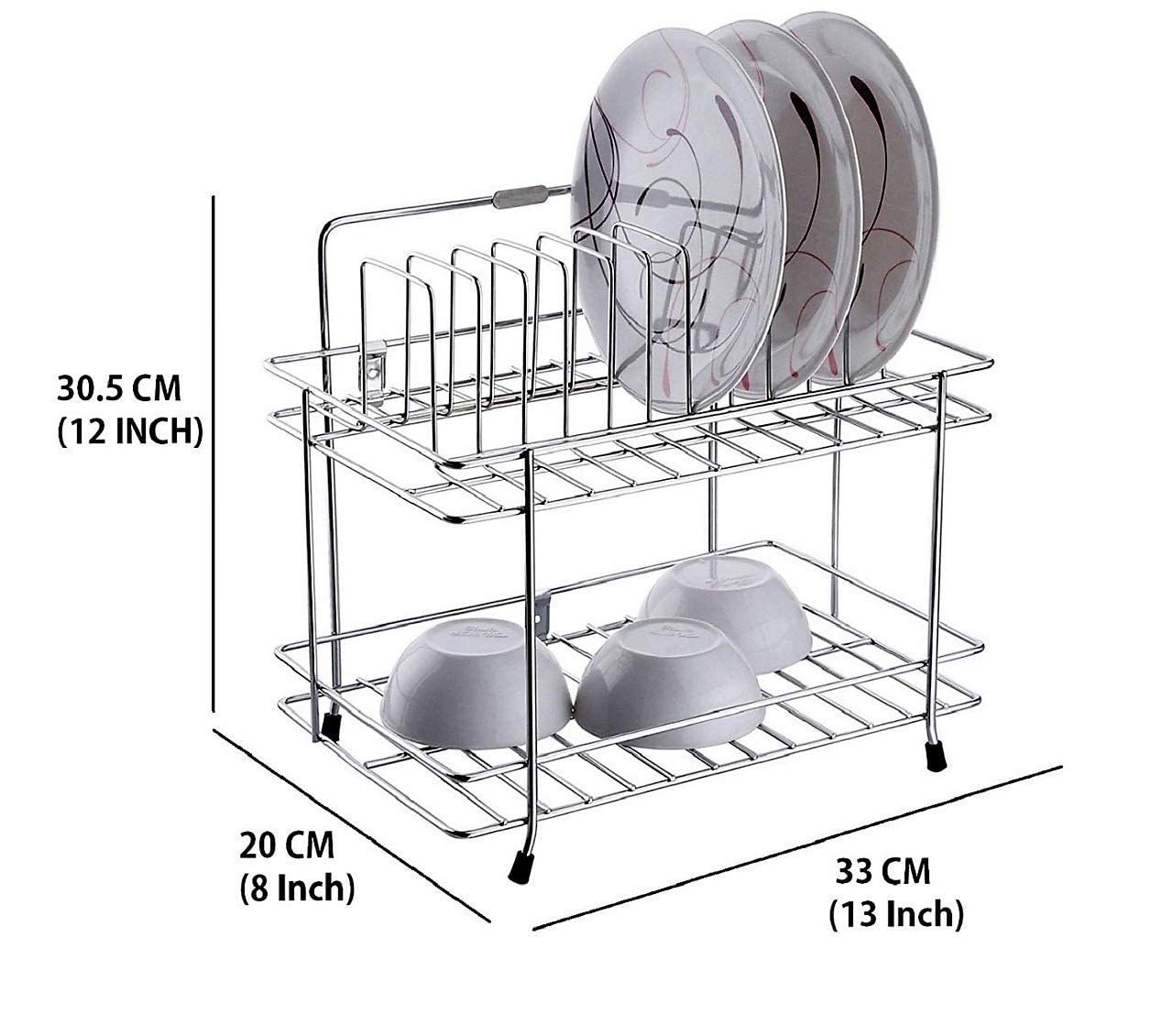 Premium 2-Tier Stainless Steel Chrome Plated Plate & Bowl Stand - Kitchen Utensil Organizer with Wall Mount or Countertop Options - Space Saving Dish Rack for Home Kitchen Organization - Perfect for Small Kitchens, Dining Rooms, and Restaurants
