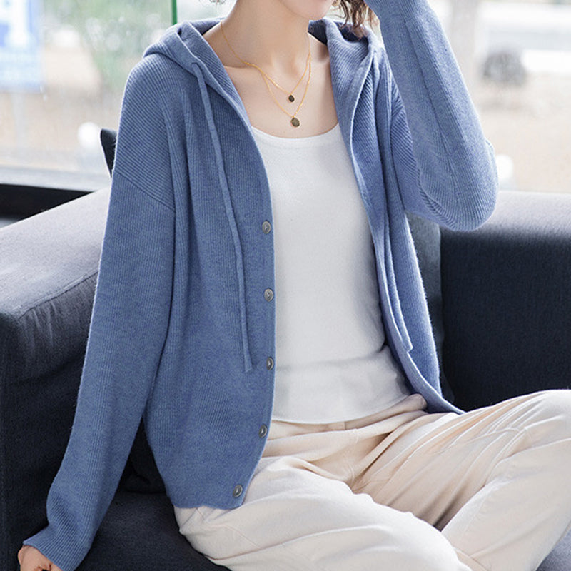 Women's Hooded Sweater Coat - Long Sleeve Single Breasted Cardigan for Fall & Winter | Cozy Outerwear for Casual Wear, Office & Outdoor Activities