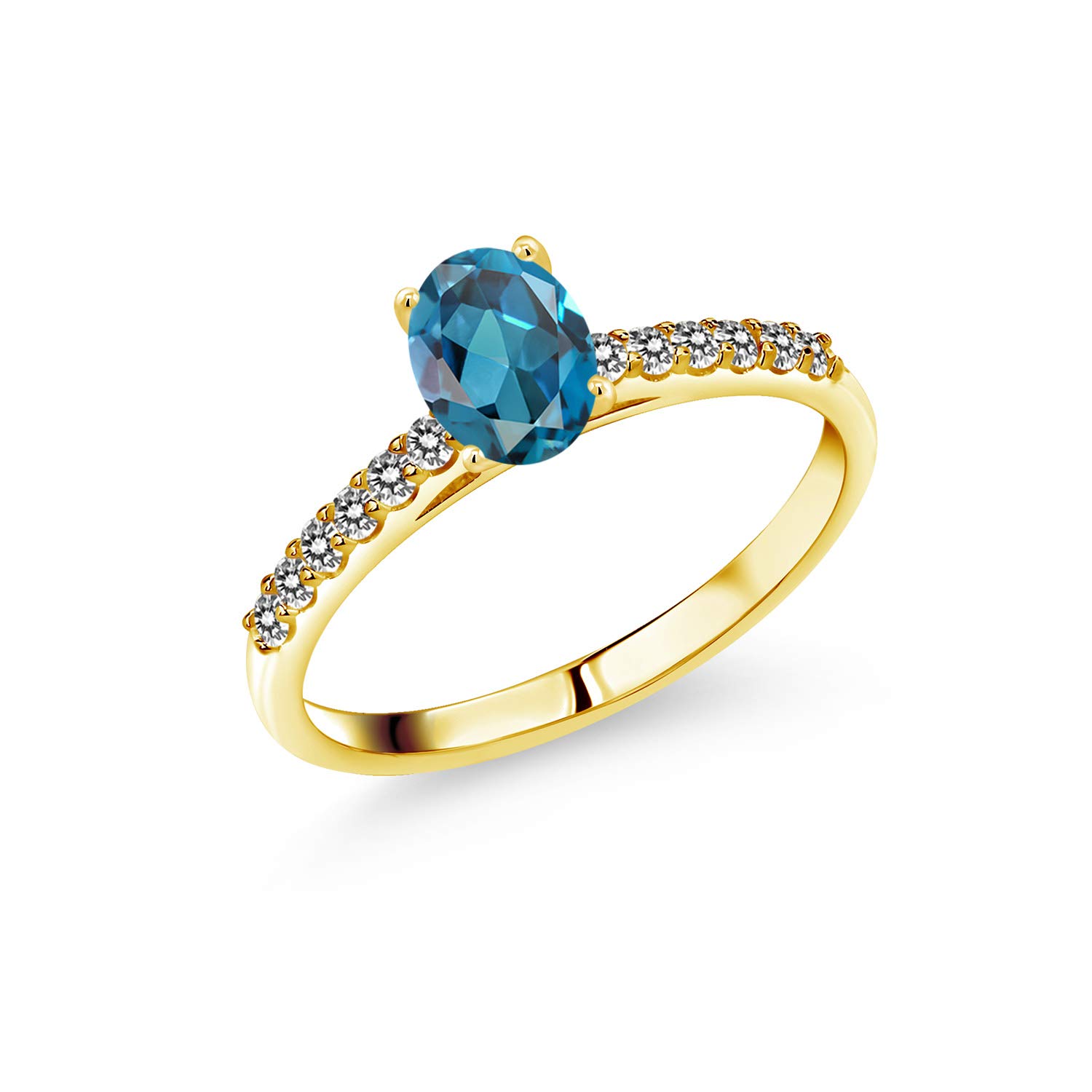 1.20 Ct Oval London Blue Topaz & White Diamond 10K Yellow Gold Ring for Women - Elegant Wedding, Engagement, Anniversary Jewelry Gift
