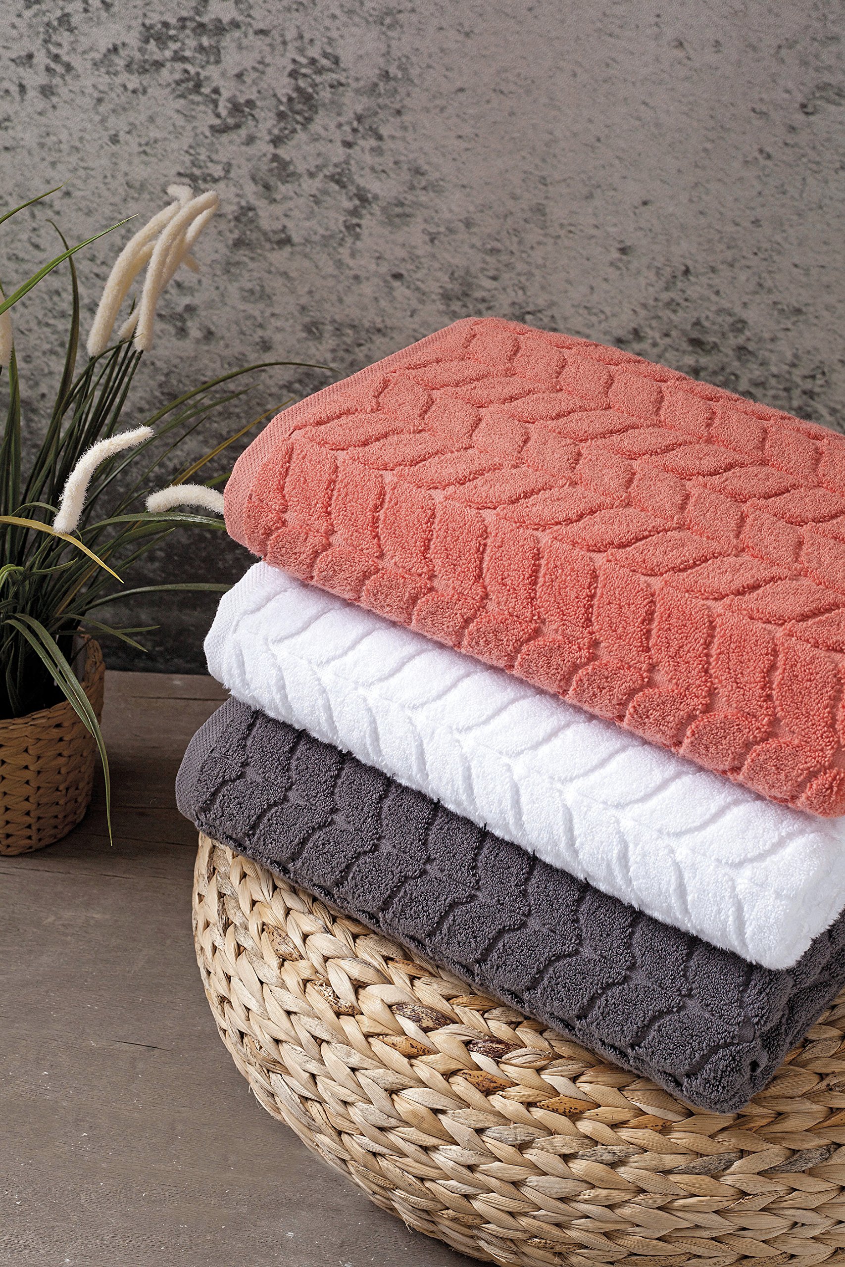 BAGNO MILANO Luxury Turkish Bath Towels Set - Soft Plush Jacquard, Quick Dry, Ultra Absorbent (Charcoal, 2-Piece) for Spa, Bathroom & Beach Use
