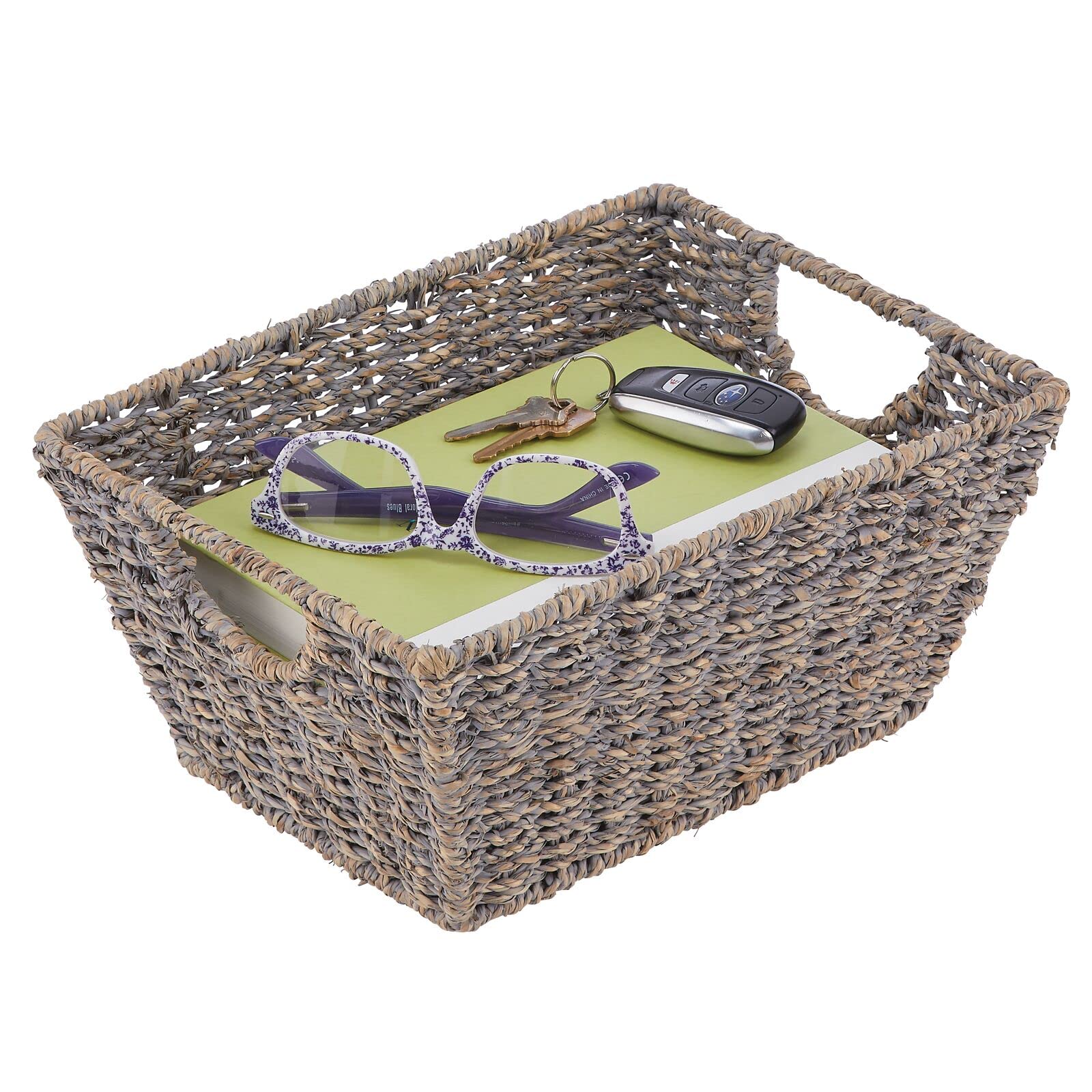Natural Woven Seagrass Storage Baskets - 2 Pack Gray Nesting Organizer Bins for Closet, Kitchen, Pantry, Bathroom & Laundry Room - Perfect for Home Organization & Decluttering