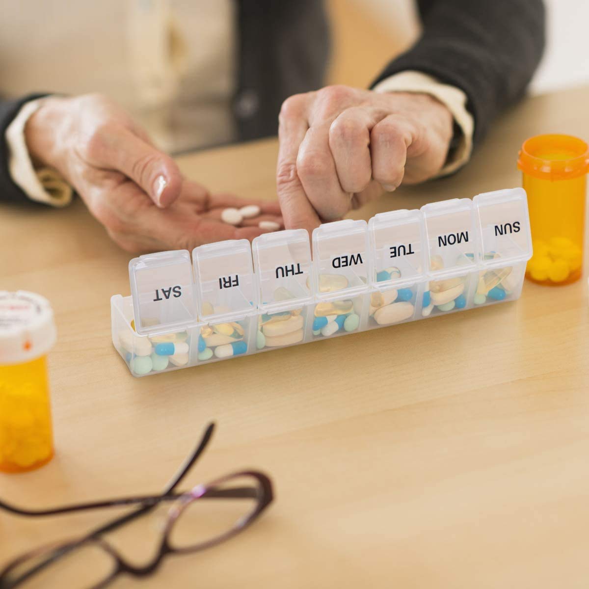 BUG HULL Weekly Pill Organizer 2-Pack - Extra Large 7-Day Travel Pill Box for Vitamins, Supplements & Medications (White+Purple) | Perfect for Daily Medication Management & Travel Essentials