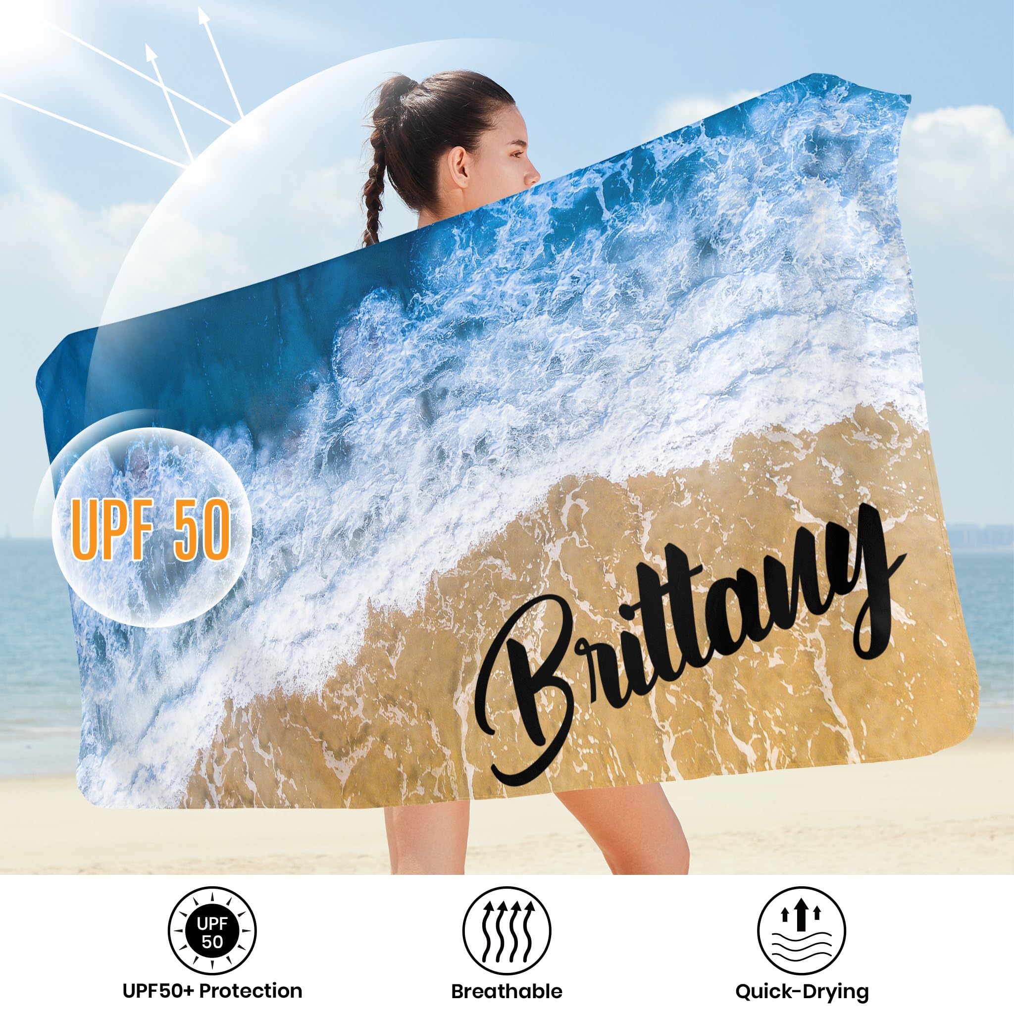 Custom Personalized Beach Towels for Kids & Adults - Quick Dry Microfiber Towels with Names (31x71 inches) - Perfect for Beach, Pool, Bath & Summer Vacations