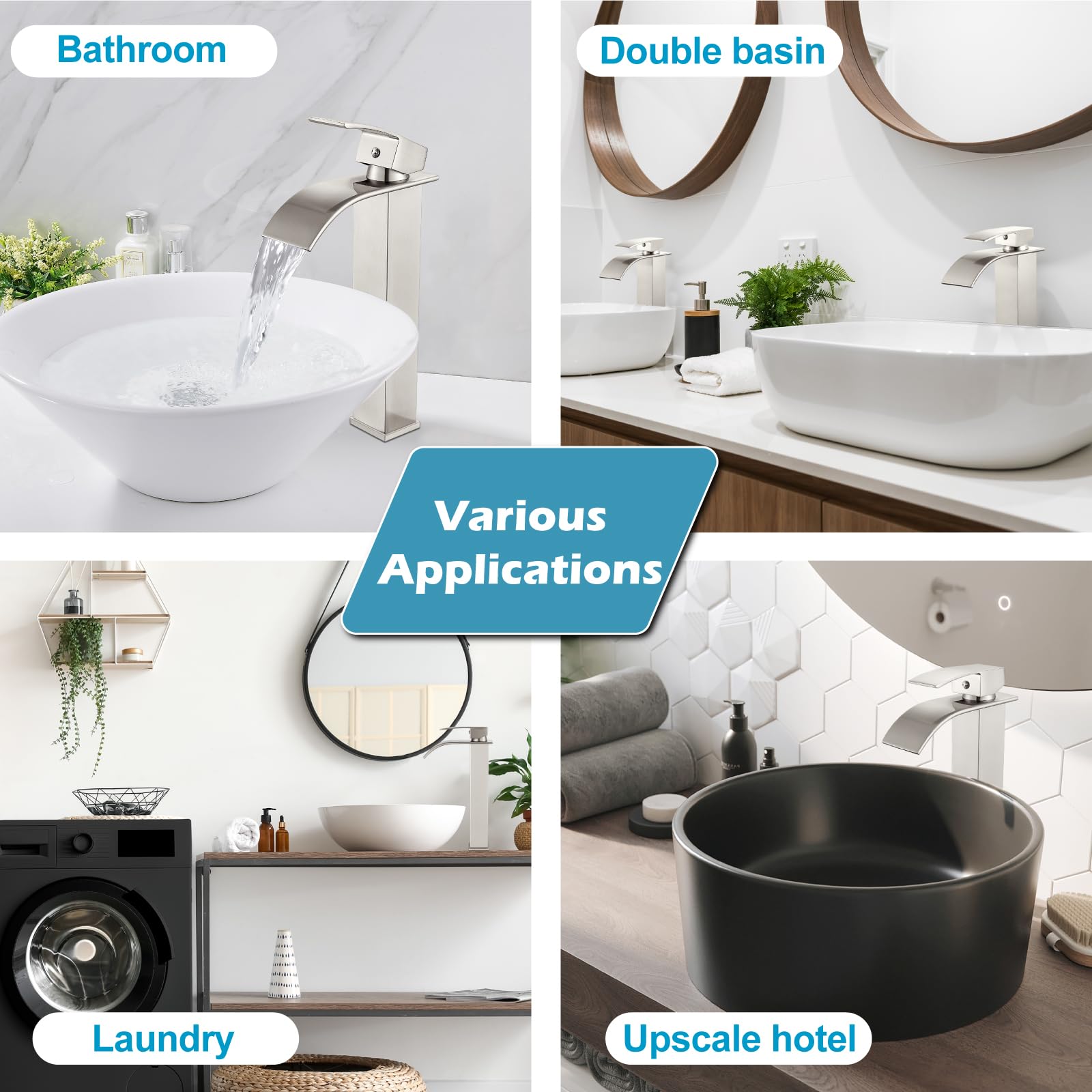 Modern Tall Waterfall Bathroom Faucet - Brushed Nickel for Sink & Vanity