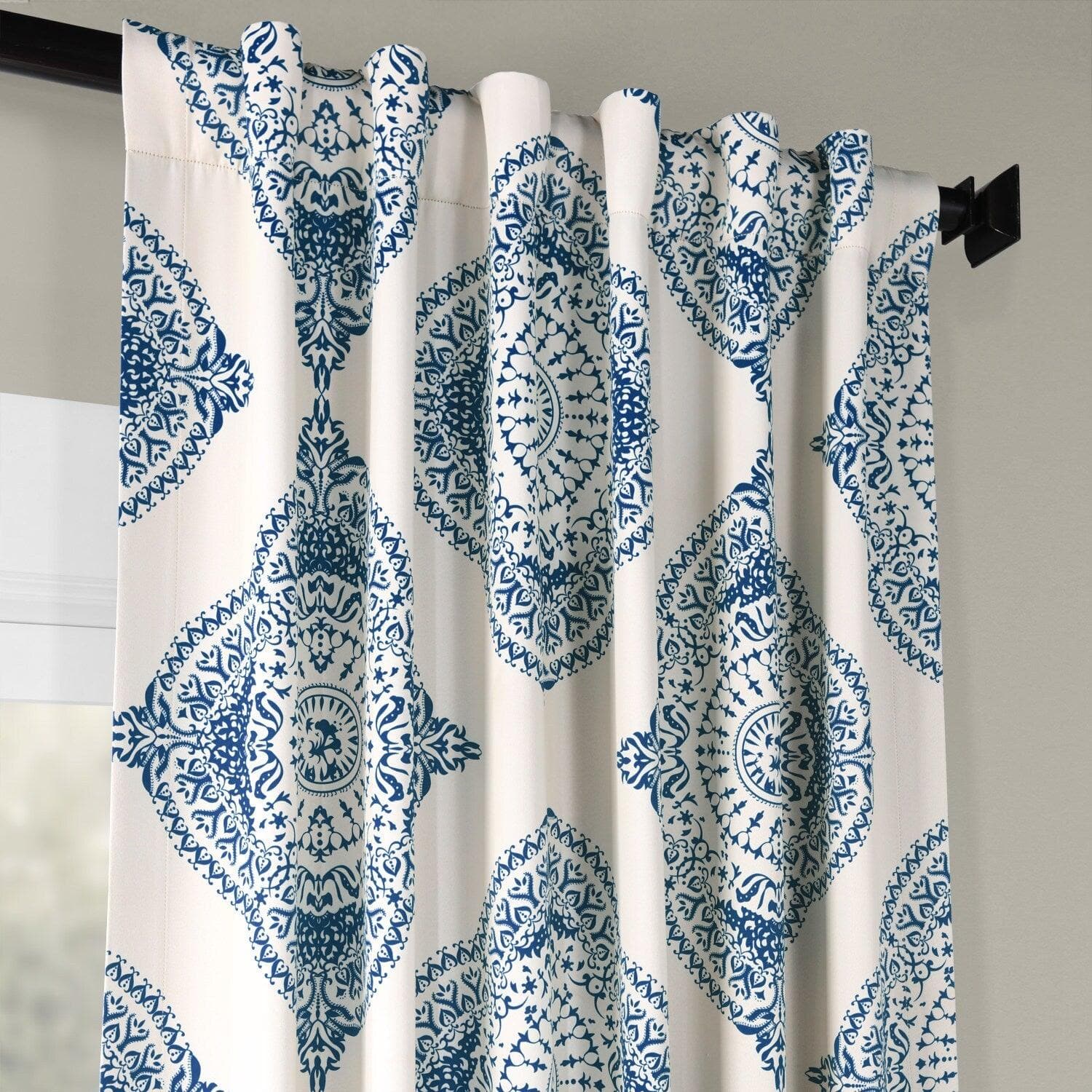 Henna Blue Emblem Blackout Curtains - Thermal Insulated Window Drapes for Bedroom & Living Room - Blocks Sunlight & UV Rays for Better Sleep & Privacy