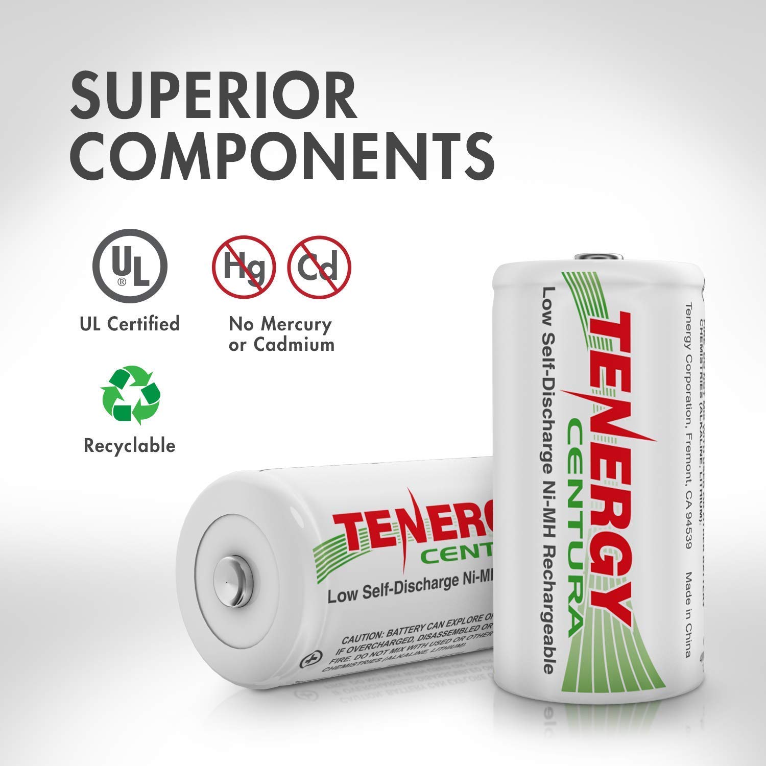 Tenergy Centura 8-Pack Low Self Discharge NiMH Rechargeable Batteries - 4x C Size & 4x D Size - Perfect for Flashlights, Toys, and Emergency Kits - Long-Lasting Power Solution