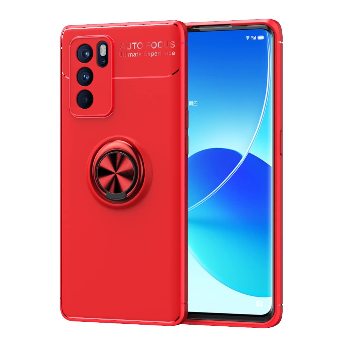 Premium Slim Shockproof Case for Oppo Reno6 Pro - Soft TPU 360° Rotating Magnetic Ring with Kickstand | Heat Dissipation & Anti-Fall Protection | Includes Lanyard (Red) - Perfect for Work, Travel & Outdoor Activities