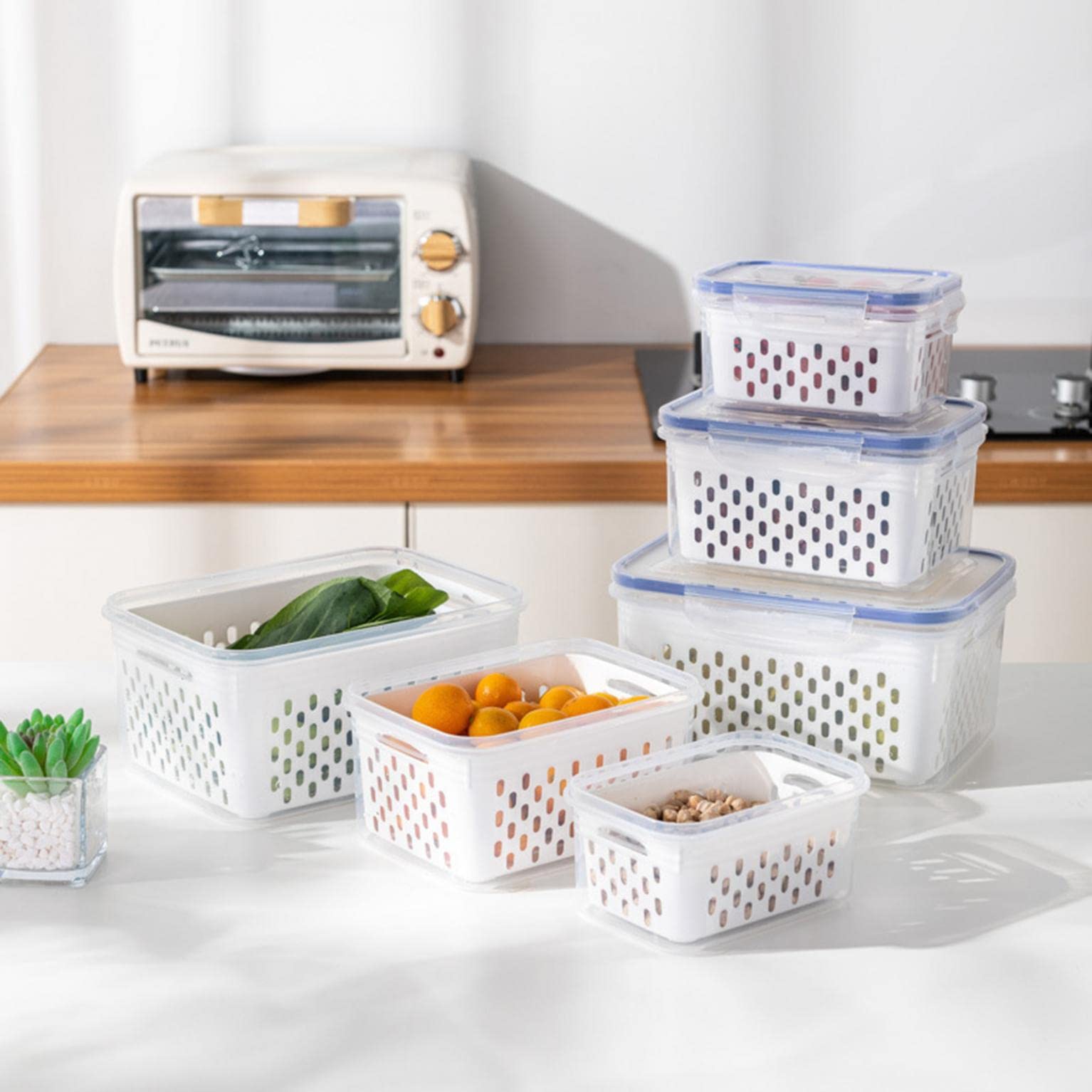 BPA-Free Plastic Food Storage Containers with Lids - 3-Piece Set (3.3L+1.75L+0.87L) for Fresh Vegetables, Fruits & Meat - Refrigerator Organizer Bins for Kitchen, Meal Prep & Leftovers Storage