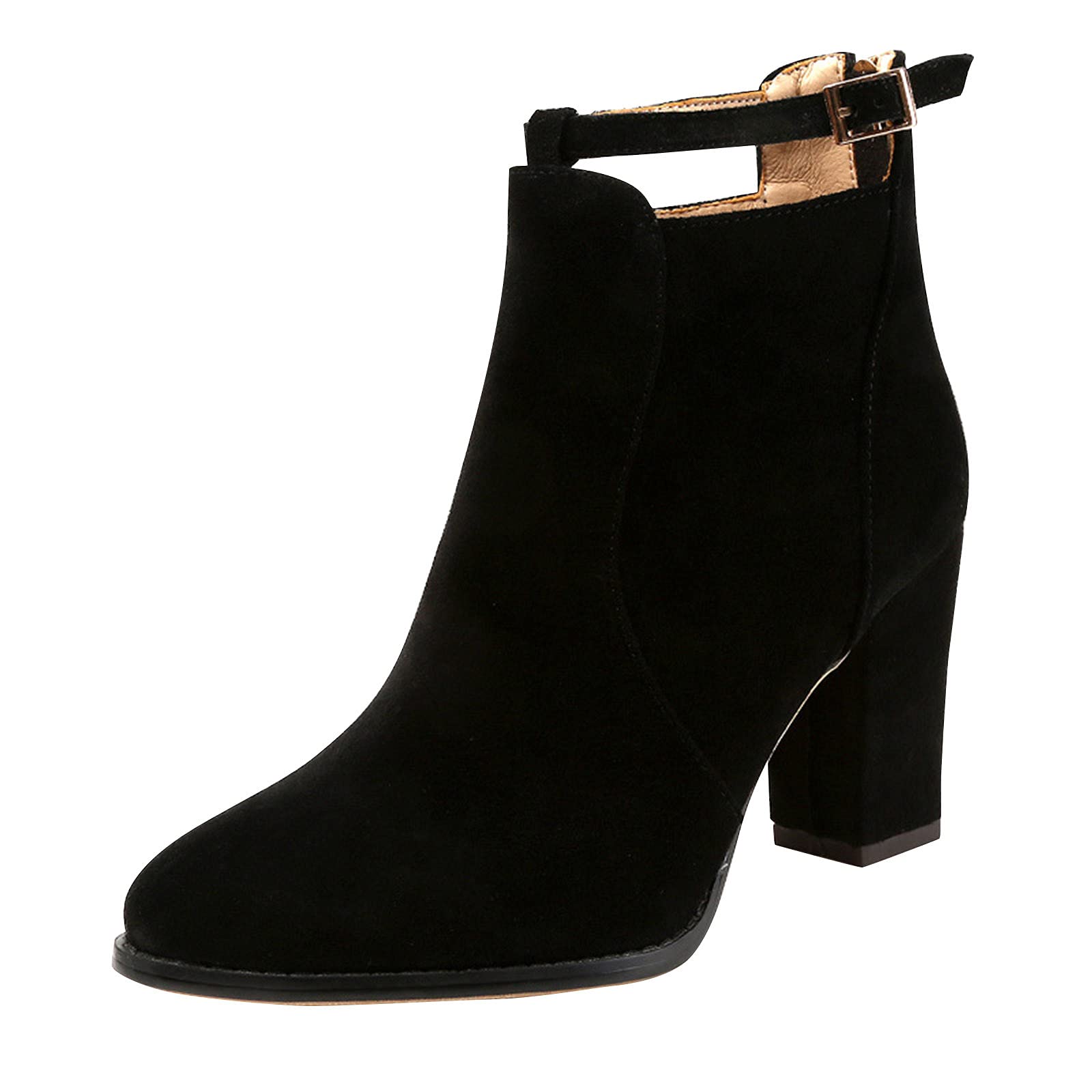 **Women's Fashion High Heel Ankle Boots with Thick Heel & Zipper - Stylish Flock Shoes for Party, Work & Night Out**
