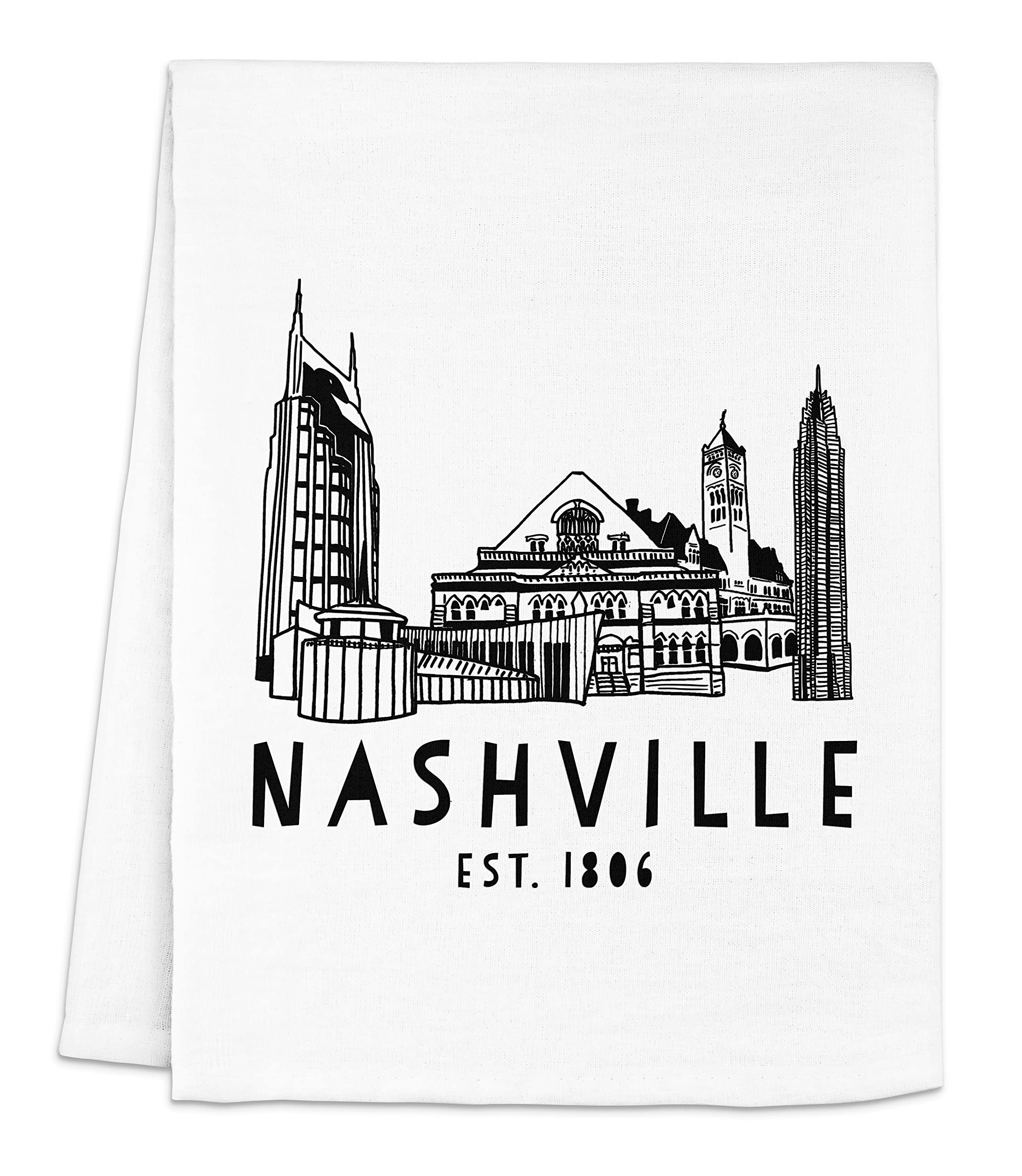 Funny Nashville Skyline Flour Sack Kitchen Towel - Sweet Housewarming Gift & Farmhouse Decor - White or Gray (White) - Perfect for Country Kitchens, Gifts & Rustic Home Decor