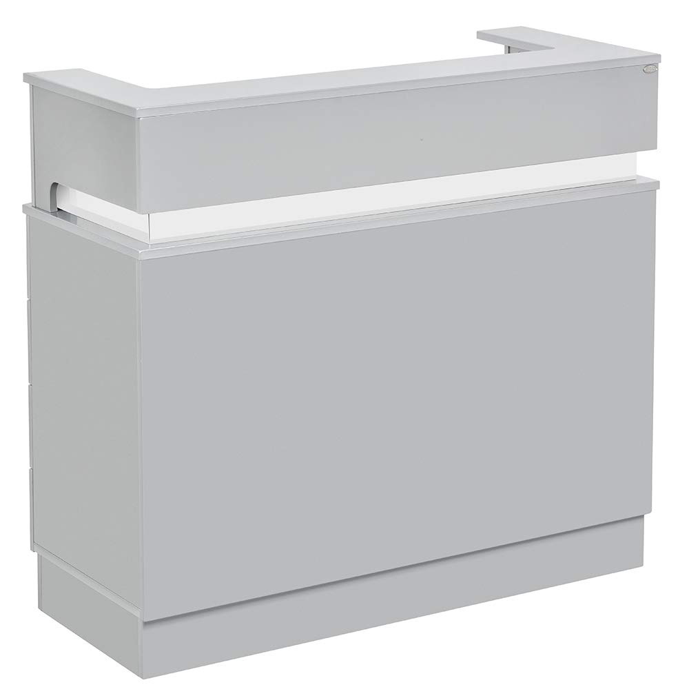 Langara Silver Grey LED Lighted Reception Desk - Modern Office Counter for Lobby, Waiting Area & Front Desk (Professional Reception Lighting Solution)