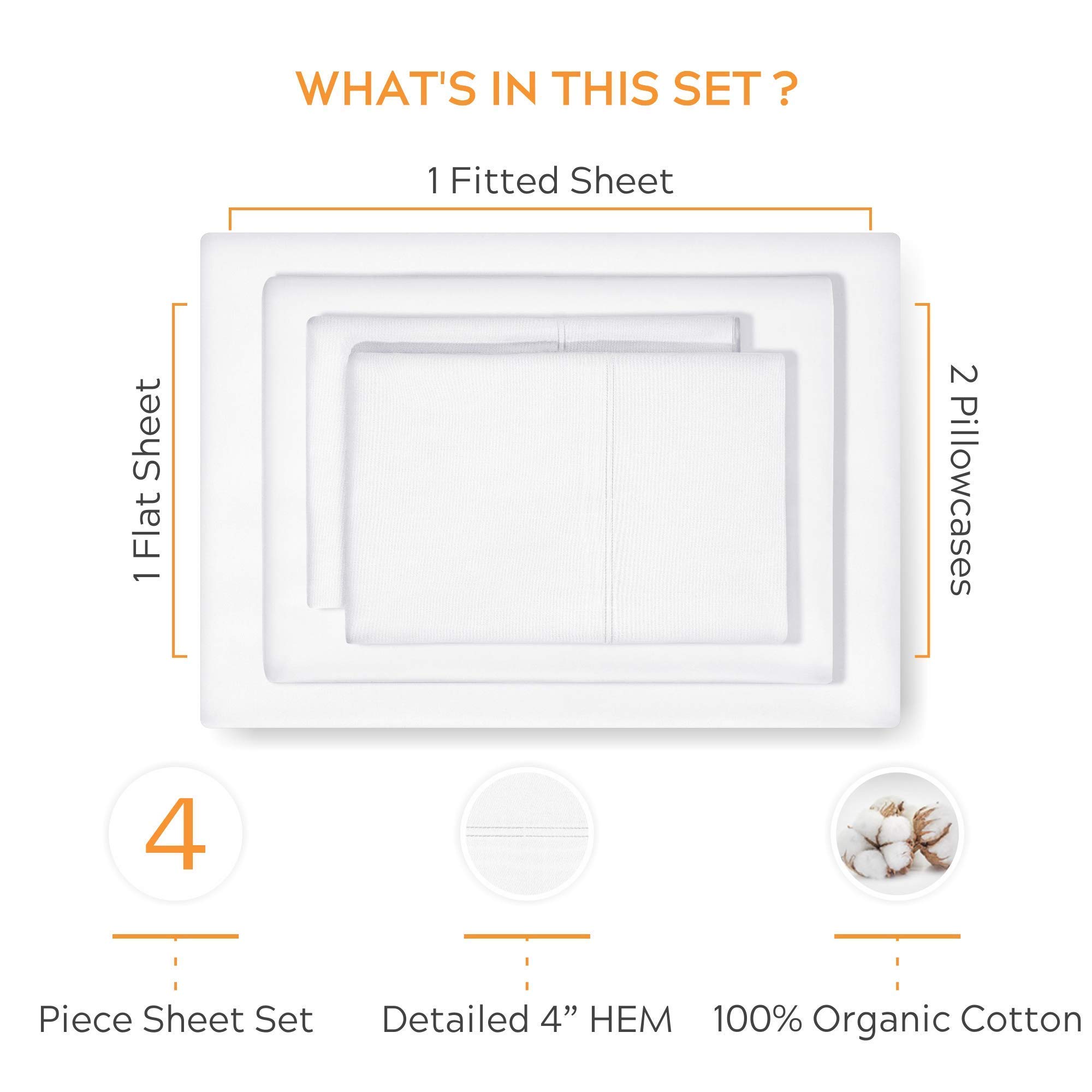 VASTRA 100% Organic Cotton Sheets - Full XL Size 4-Pc Set for Deep Pocket Mattress | Soft & Breathable Bedding for Home Comfort