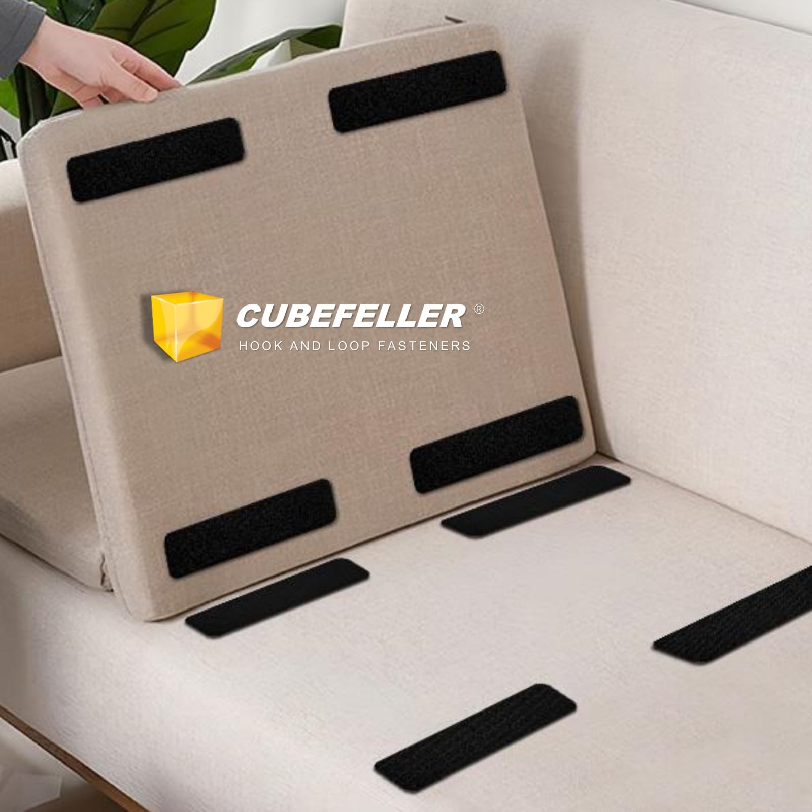 CUBEFELLER® 2 x 6 Inch Heavy Duty Hook and Loop Fastener Tape - 6 Sets Black Industrial Strength Adhesive Backing for Carpets, Couch Cushions, Pedal Boards | Secure Mounting Solution for Home, Office & Automotive Use