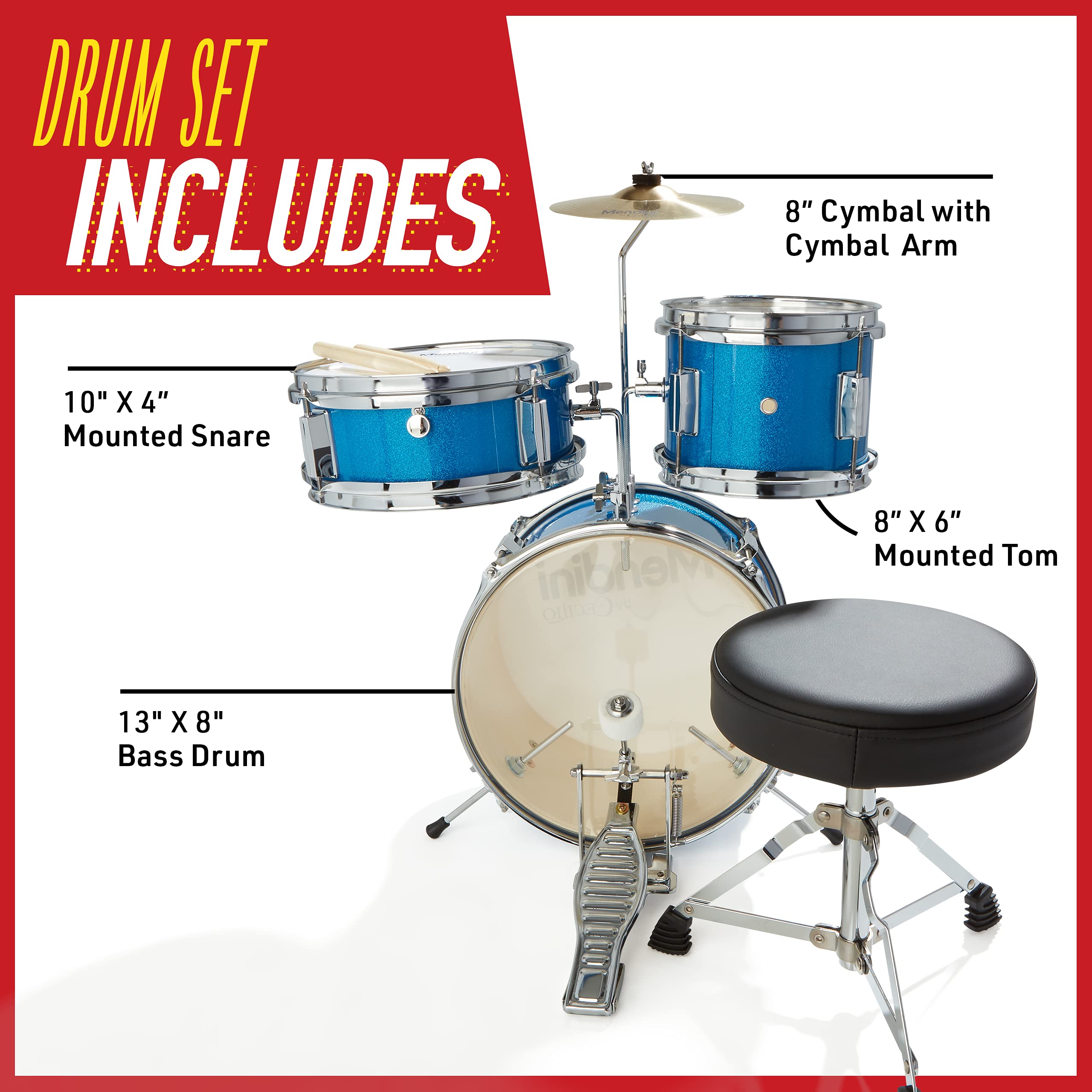Mendini by Cecilio 3-Piece Kids Drum Set for Beginners - 13