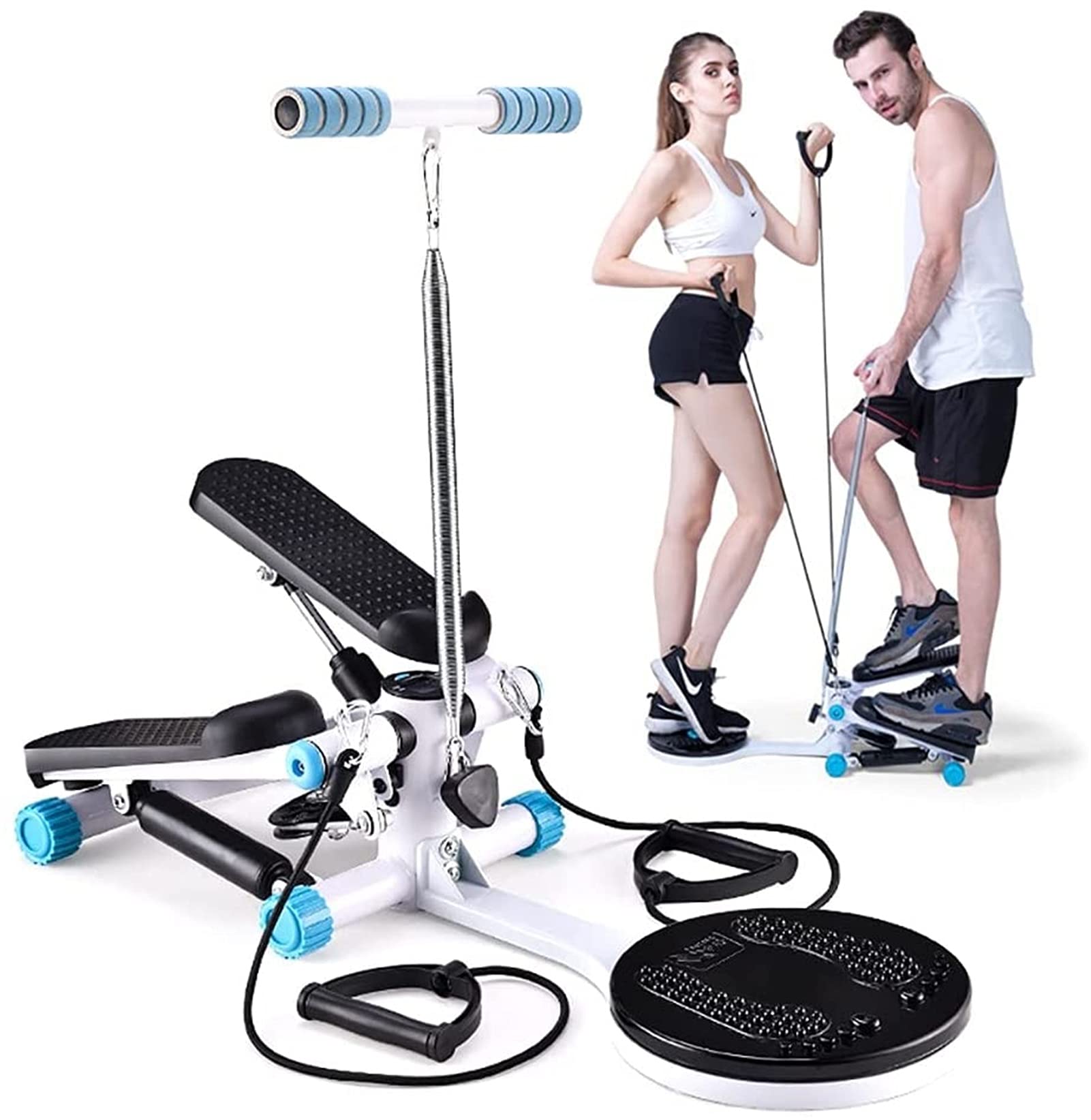Mini Stepper Machine with LCD Display & Resistance Bands - Adjustable Up-Down Stepper for Home Workouts, Cardio Training & Full-Body Exercise - Ideal for Beginners & Advanced Users - Compact Home Gym Equipment (Blue) - Perfect for Small Spaces, Office Workouts & Postpartum Recovery