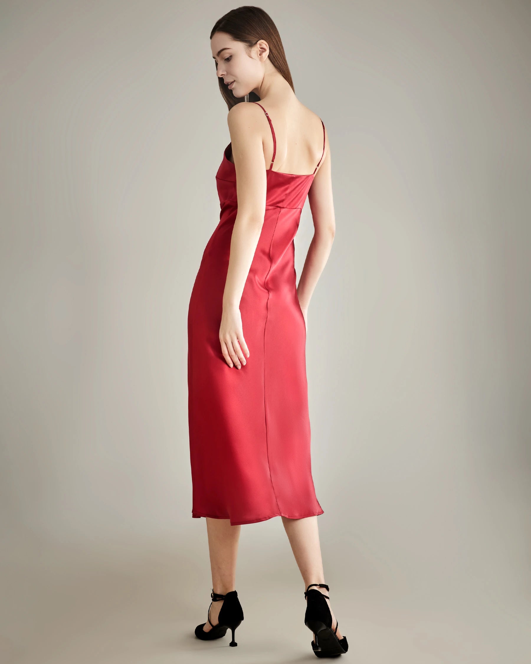 Elegant Solid Color Silk Satin Slip Long Dress for Women - Perfect for Evening Parties, Weddings & Special Occasions