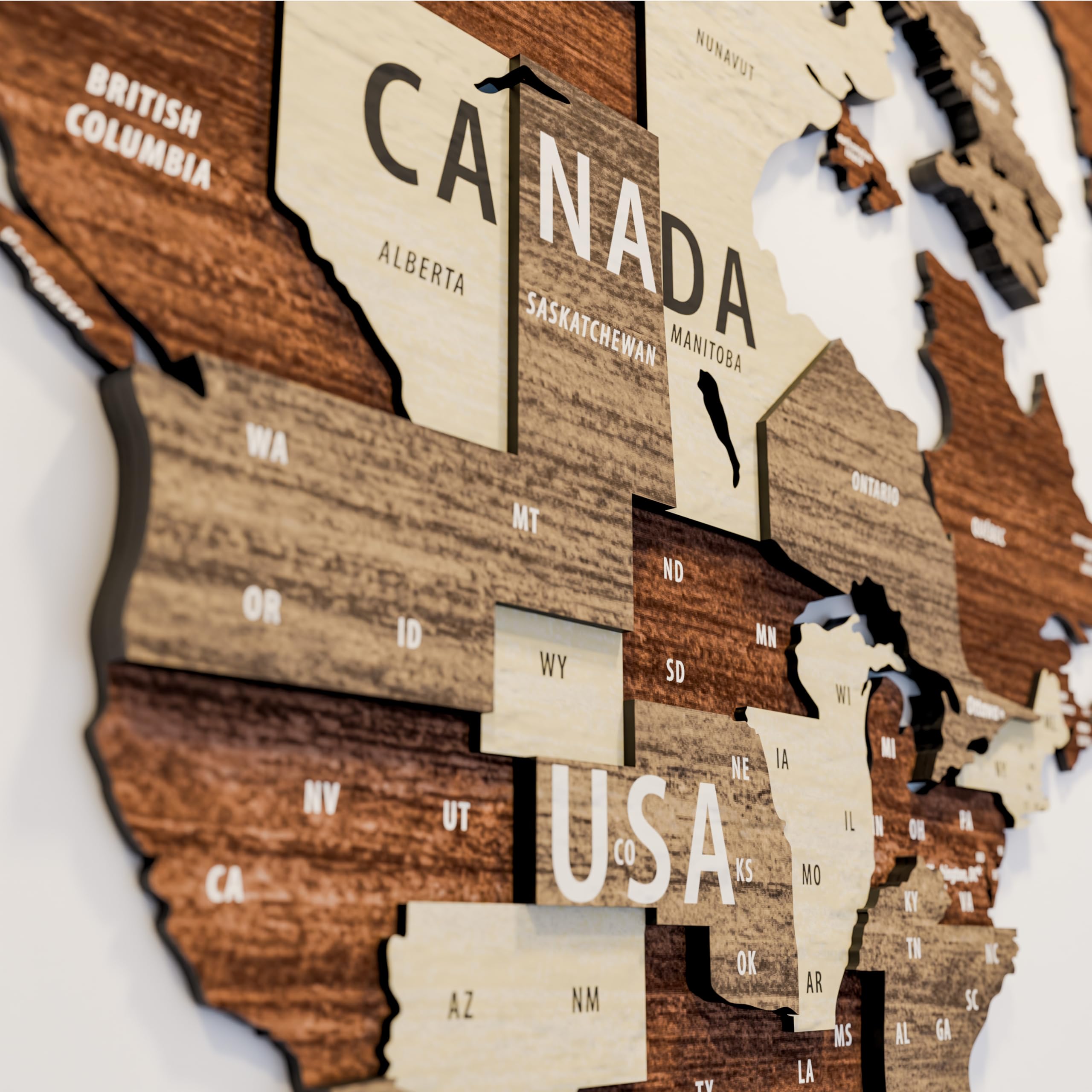 3D Wooden World Map Wall Art - Multilayered Travel Map with States & Capitals - Large Home Office Decor - Perfect Gift for Travelers, Kids & Geography Lovers - Great for Living Room, Nursery & Classroom Decor (XL, Mixed Colors)