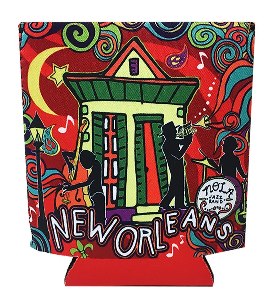 New Orleans Jazz Fest Colorful Music Souvenir Neoprene Can Cooler Sleeve - Insulated Drink Huggie for Beer, Soda & Beverages - Perfect for Concerts, Picnics & Outdoor Parties