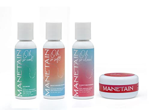 MANETAIN Shampoo & Conditioner Set - 3-Piece Healthy Hair Care Combo for Curly, Wavy & Natural Hair | Sulfate-Free, Silicone-Free, Vegan Formula | Frizz Control & Detangling | Travel Size for All Hair Types | Perfect for Gym, Travel & Daily Hair Care Routine