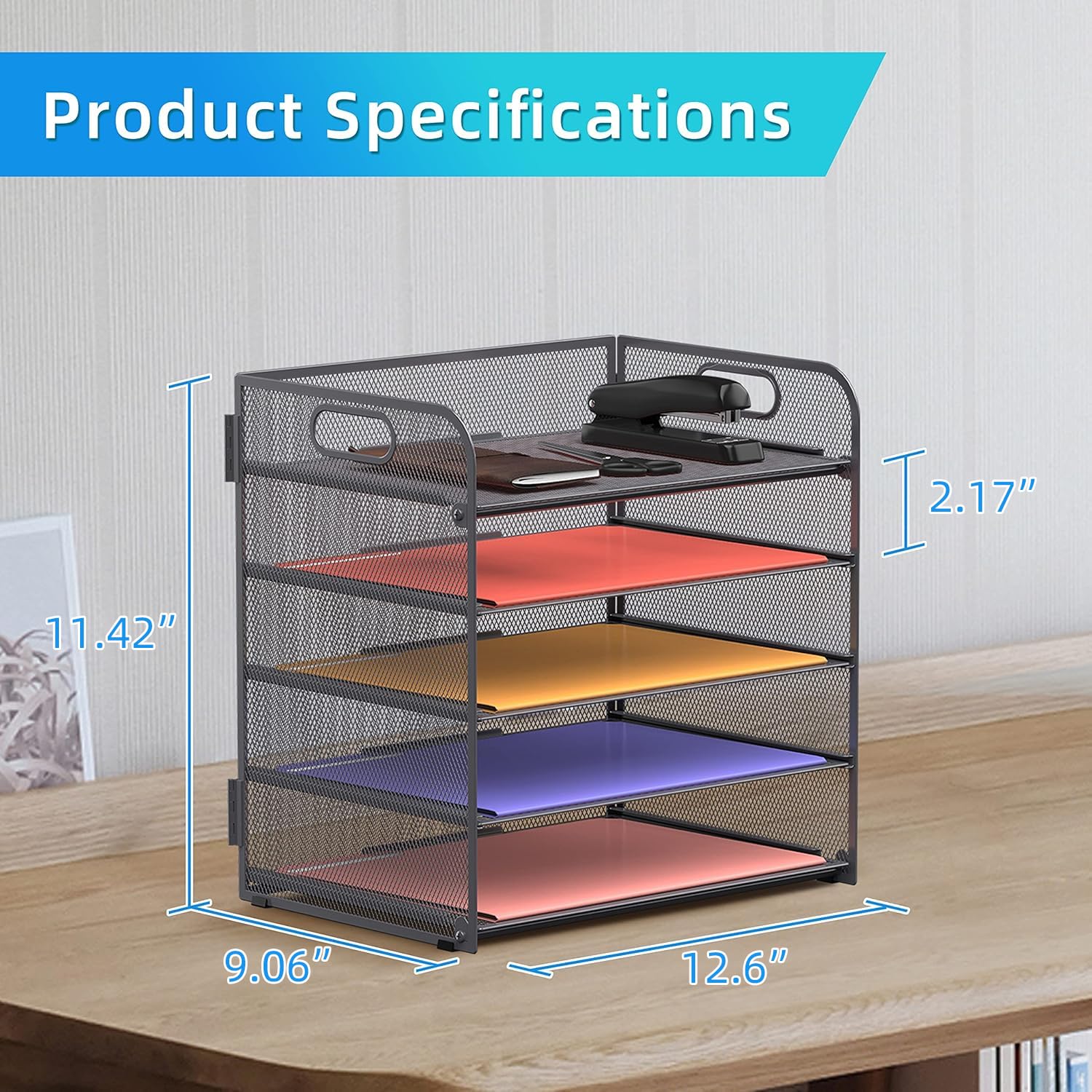 Supeasy 5-Tier Mesh Desk Organizer with Handle - Letter Tray Paper Sorter for Office, Home & School - Perfect for Organizing Documents, Files and Mail on Your Workspace