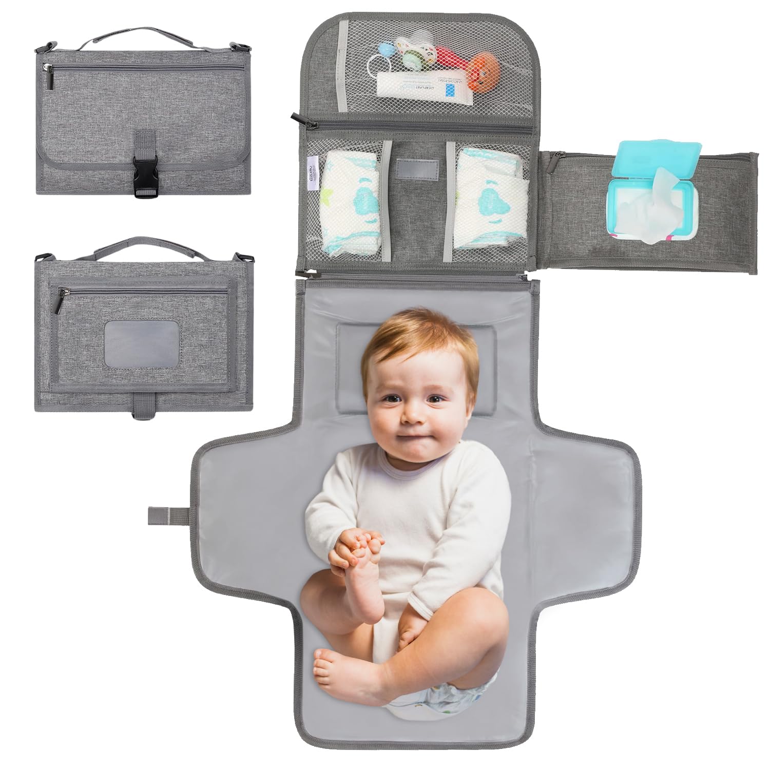 Portable Baby Diaper Changing Pad - Waterproof Travel Changing Mat with Storage Pockets for Diapers & Wipes - Foldable Compact Changing Station for On-the-Go Parents - Perfect for Travel, Nursery, and Outdoor Use