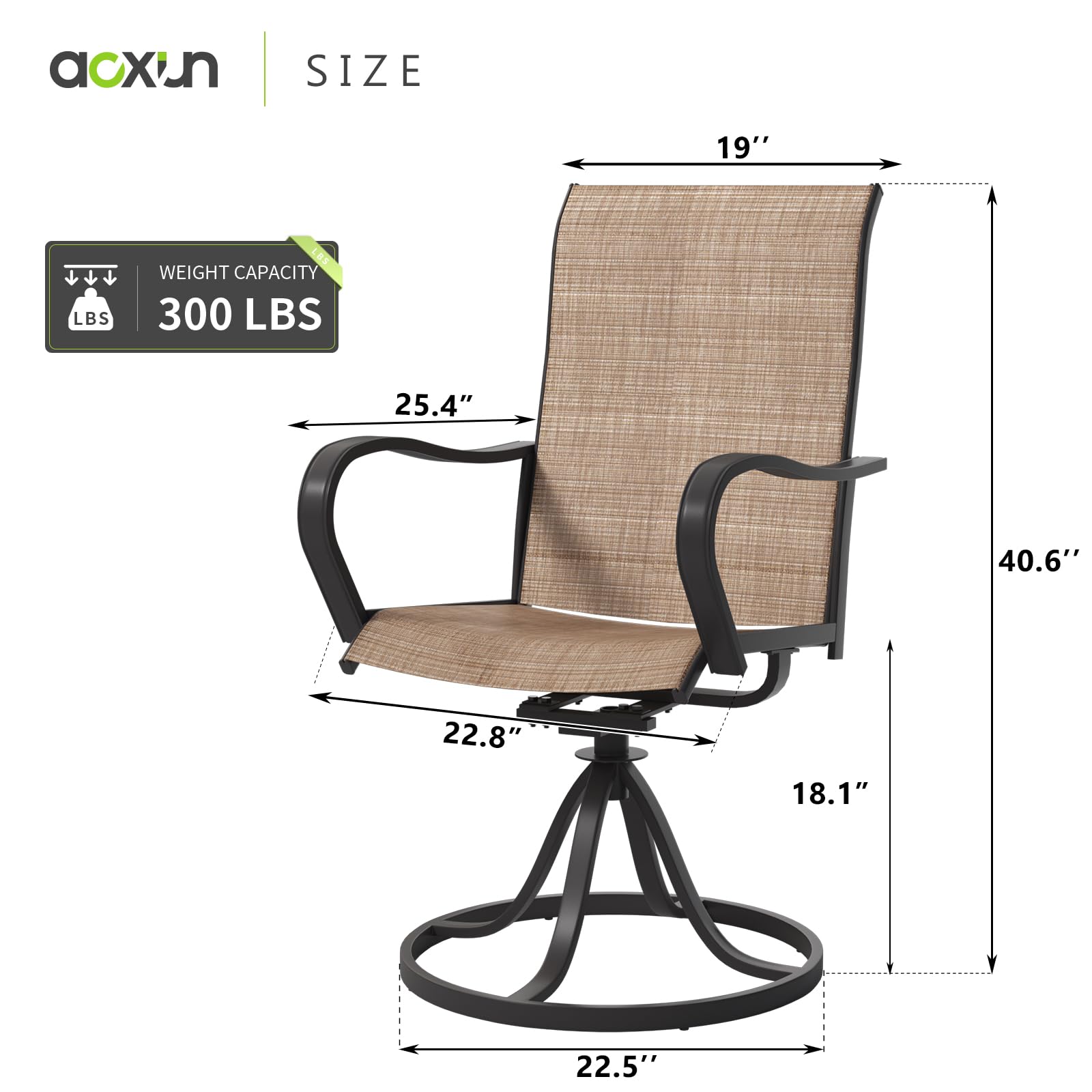 Aoxun 2-Pack Textilene Swivel Outdoor Rocker Patio Chairs Set - Comfortable Lawn & Garden Furniture for Backyard, Poolside & Deck Relaxation (Brown)