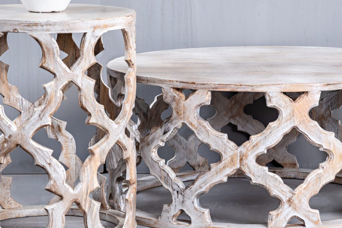 Hand Carved White Wooden Coffee Table - Modern Living Room Furniture for Home Decor & Relaxation