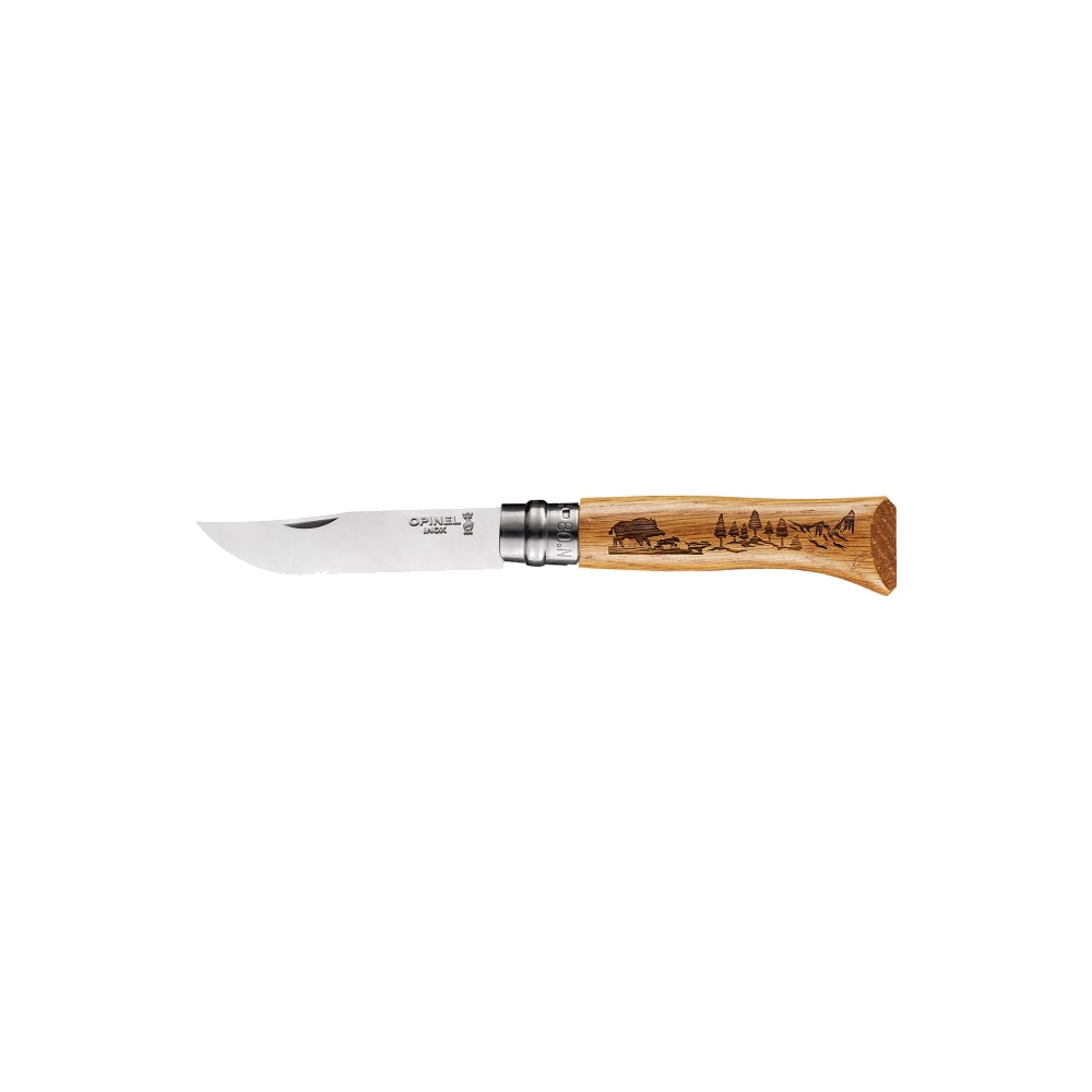 Opinel No.08 Stainless Steel Folding Pocket Knife with Animal Engraving - Perfect for Camping, Hiking & Outdoor Adventures