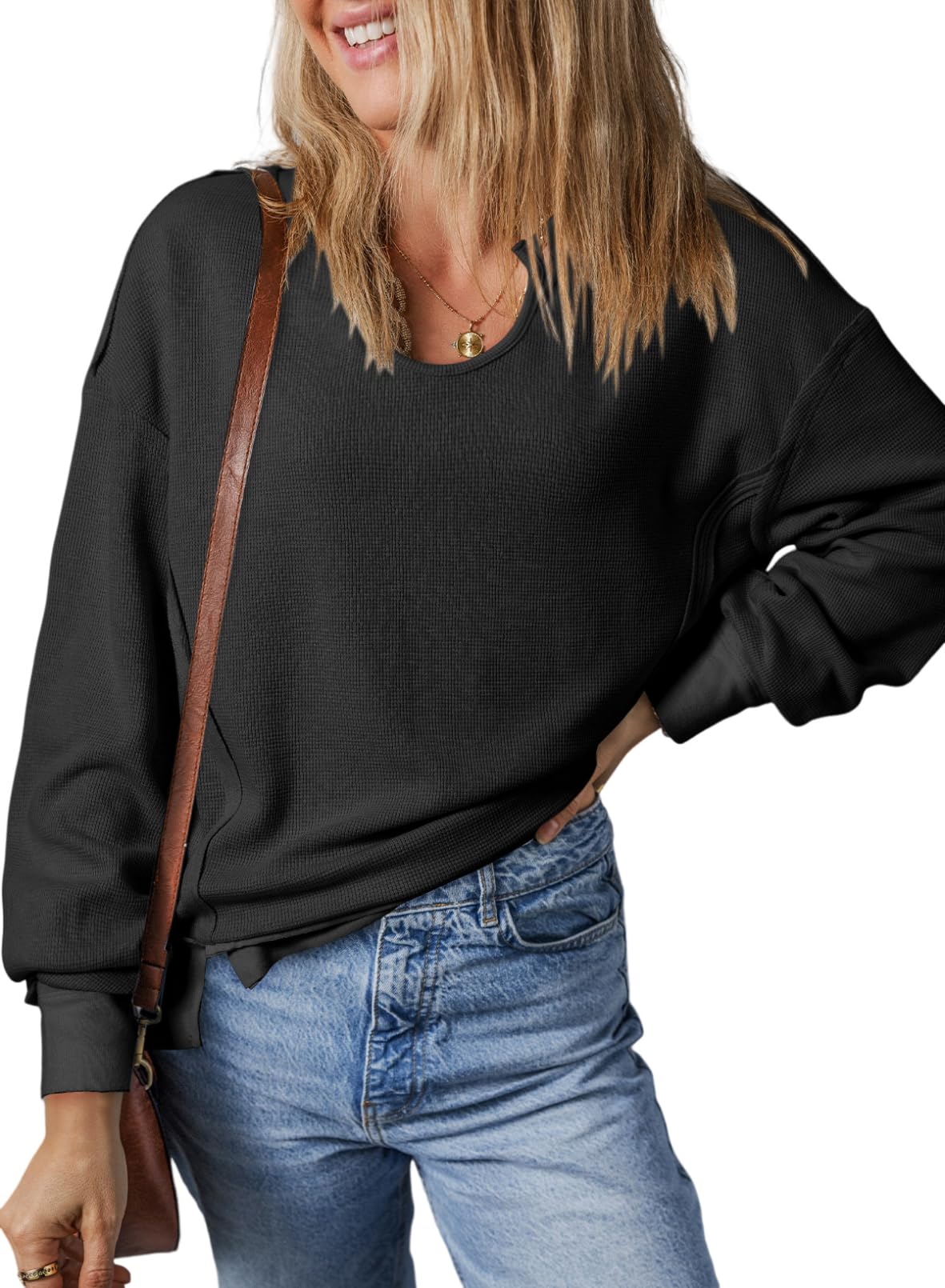 Dokotoo Women's V-Neck Waffle Knit Cropped Sweater - Long Sleeve Pullover Crop Top for Spring Outfits | Casual Wear, Layering, Date Night & Office Looks