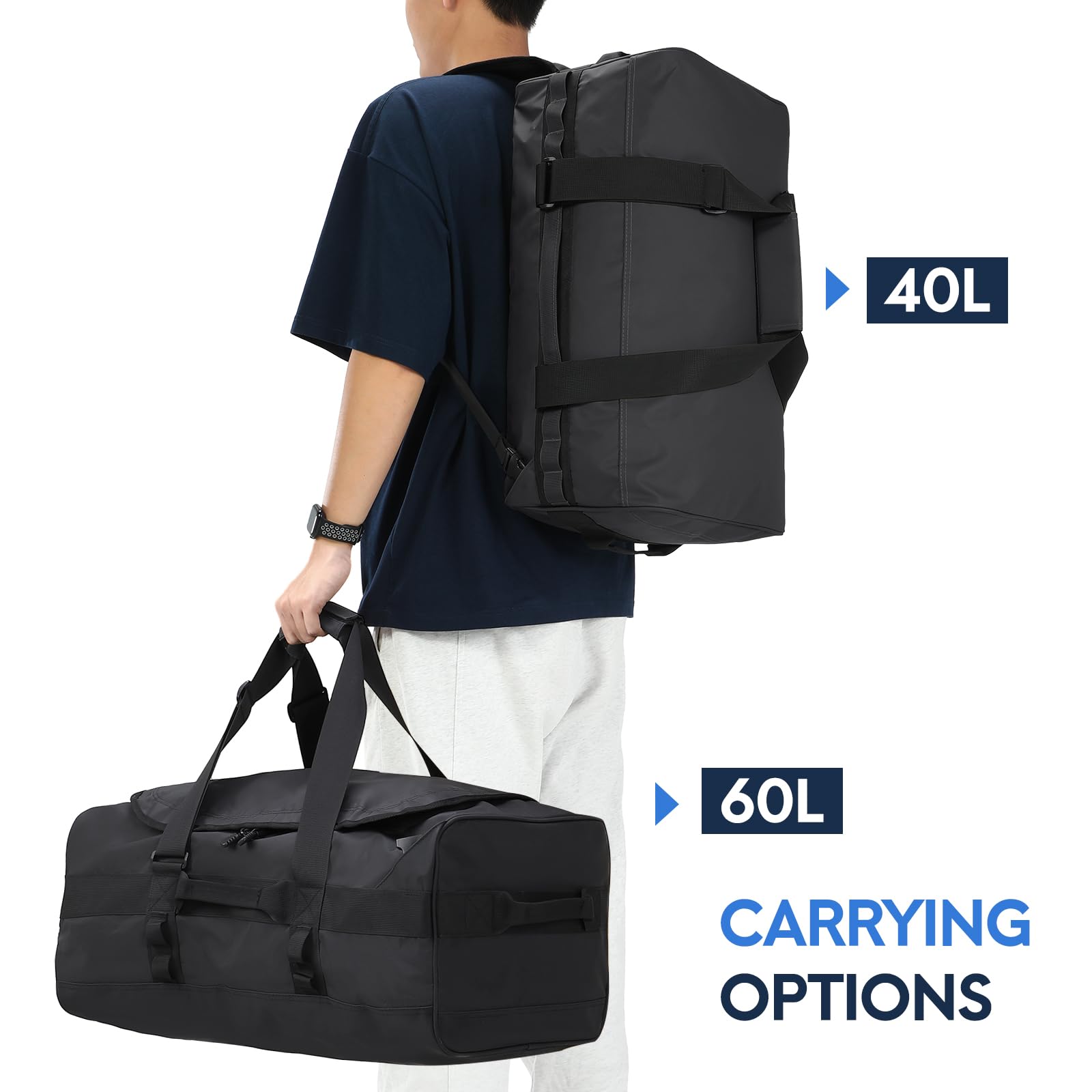 Haimont 40L Large Gym Duffel Backpack for Men - Sports Duffle Bag with Backpack Straps for Workout, Hiking, Travel & Weekender - Water-Resistant Black Athletic Bag (Perfect for Gym, Sports, Camping & Business Trips)