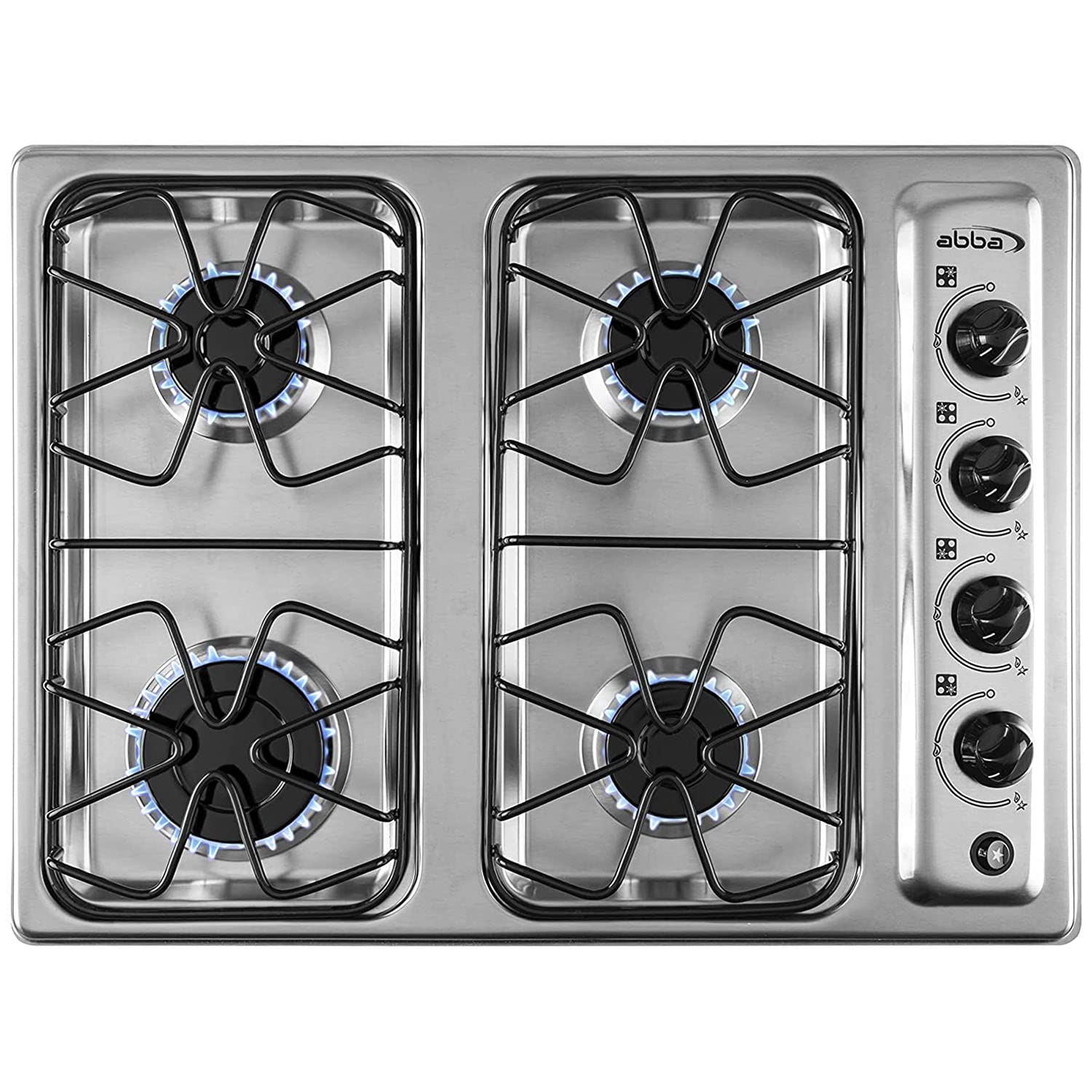 ABBA 24-Inch 4-Burner Gas Cooktop - Stainless Steel Tabletop with SABAF Aluminum Burners & Porcelain Surface | Anti-Spill Design, Easy Cleaning | Perfect for Home Kitchen, RV, Outdoor Cooking (24