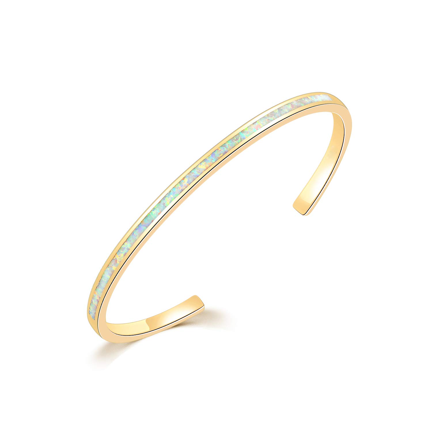 CiNily Women's Gold Plated Opal Cuff Bracelet - Hypoallergenic Gemstone Open Bangle for Ladies | Perfect for Weddings, Parties & Everyday Elegance