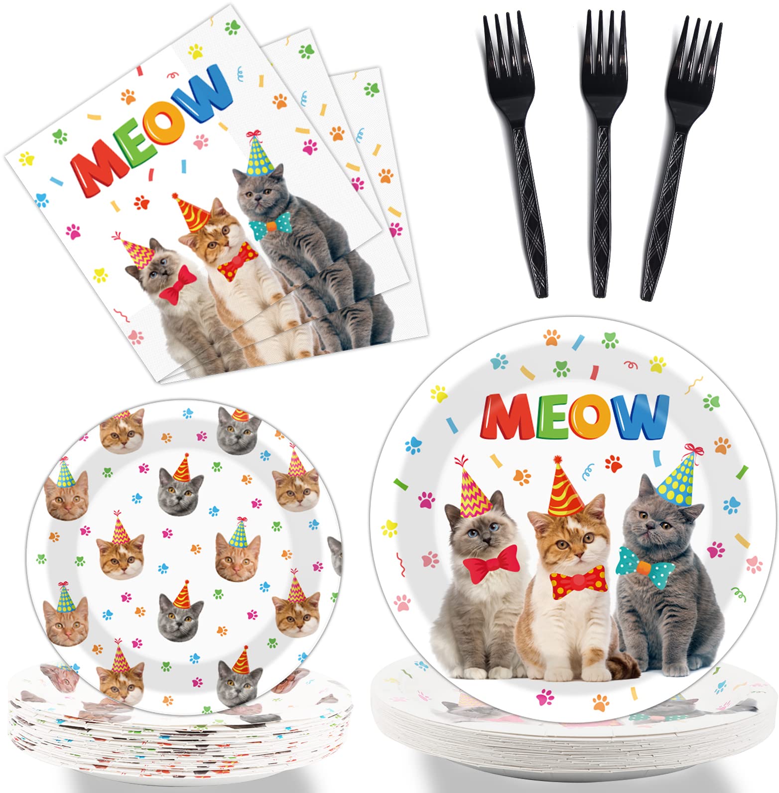 96Pcs Cat Party Supplies Set - Kitten Themed Paper Plates, Napkins & Tableware for Birthday Decorations - Perfect for Cat Lover Parties, Baby Showers & Themed Events (Serves 24)