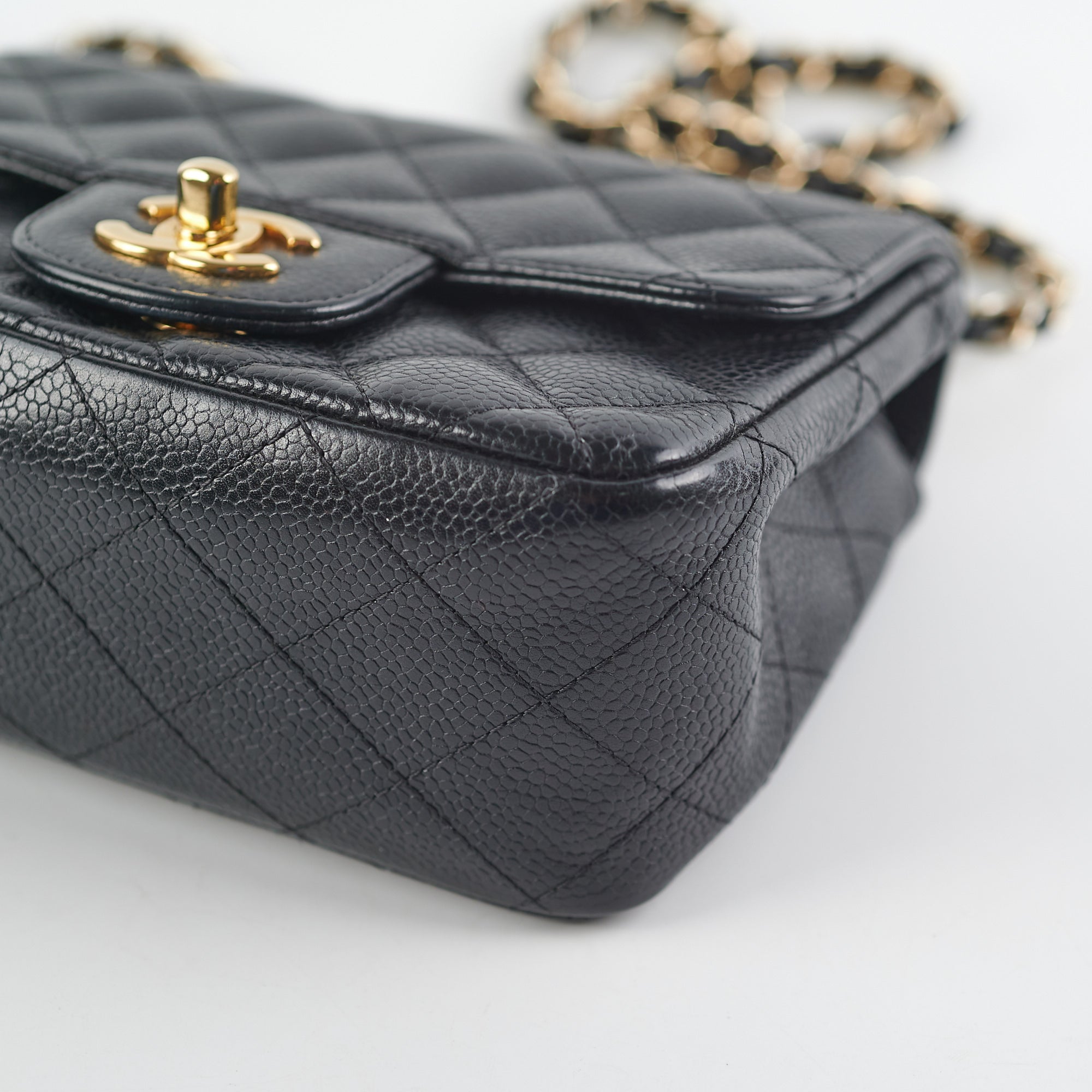 Chanel Mini Square Caviar Leather Crossbody Bag with Gold Hardware in Black - Perfect for Evening Events & Luxury Fashion Accessories
