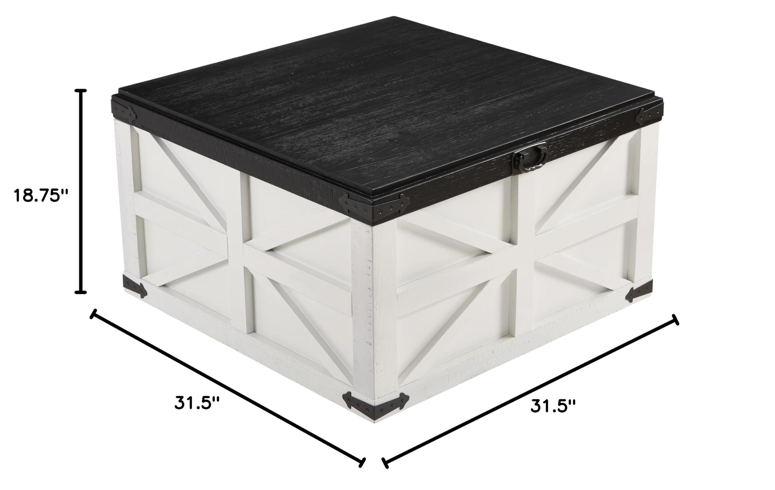 Rustic Square Wood Coffee Table with Hidden Storage - 31.5