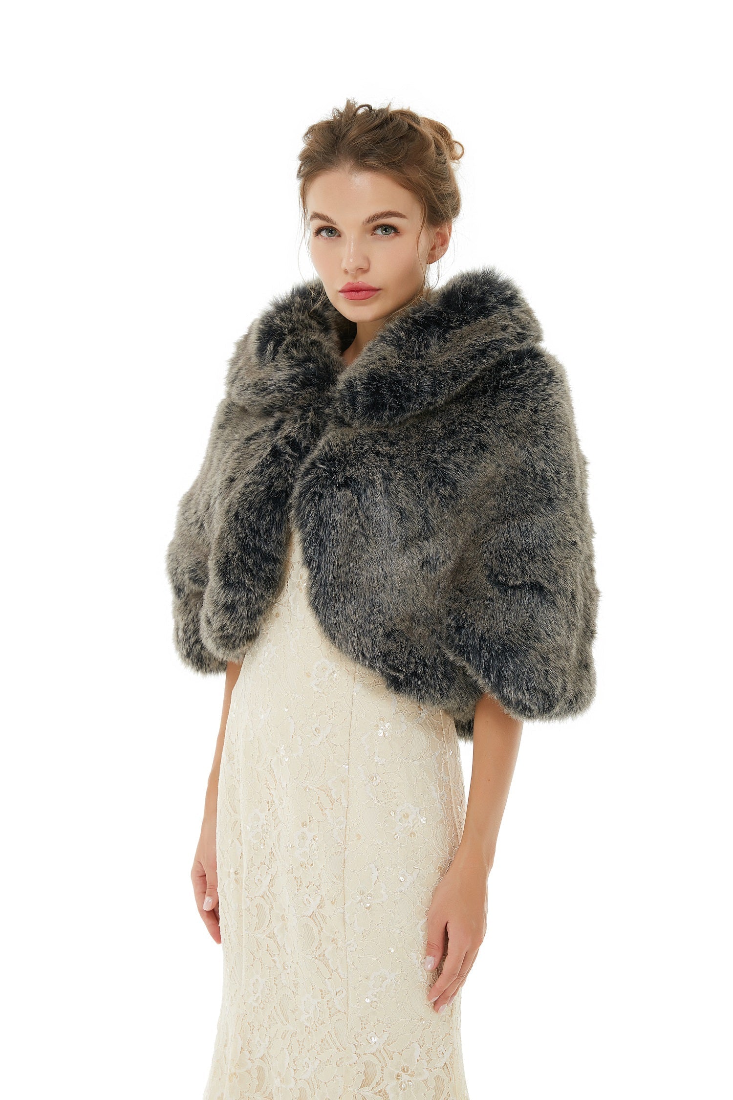 Amey Winter Faux Fur Wedding Wrap Shawl - Elegant Bridal Accessory for Winter Weddings, Photo Shoots & Formal Events