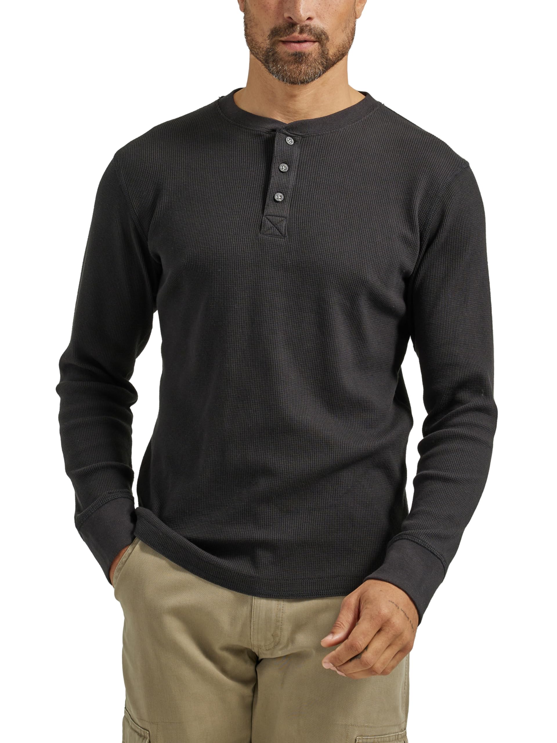 Wrangler Authentics Men's Long Sleeve Waffle Henley Shirt - Comfortable Thermal Knit Top for Casual Wear, Outdoor Activities & Layering in Cold Weather