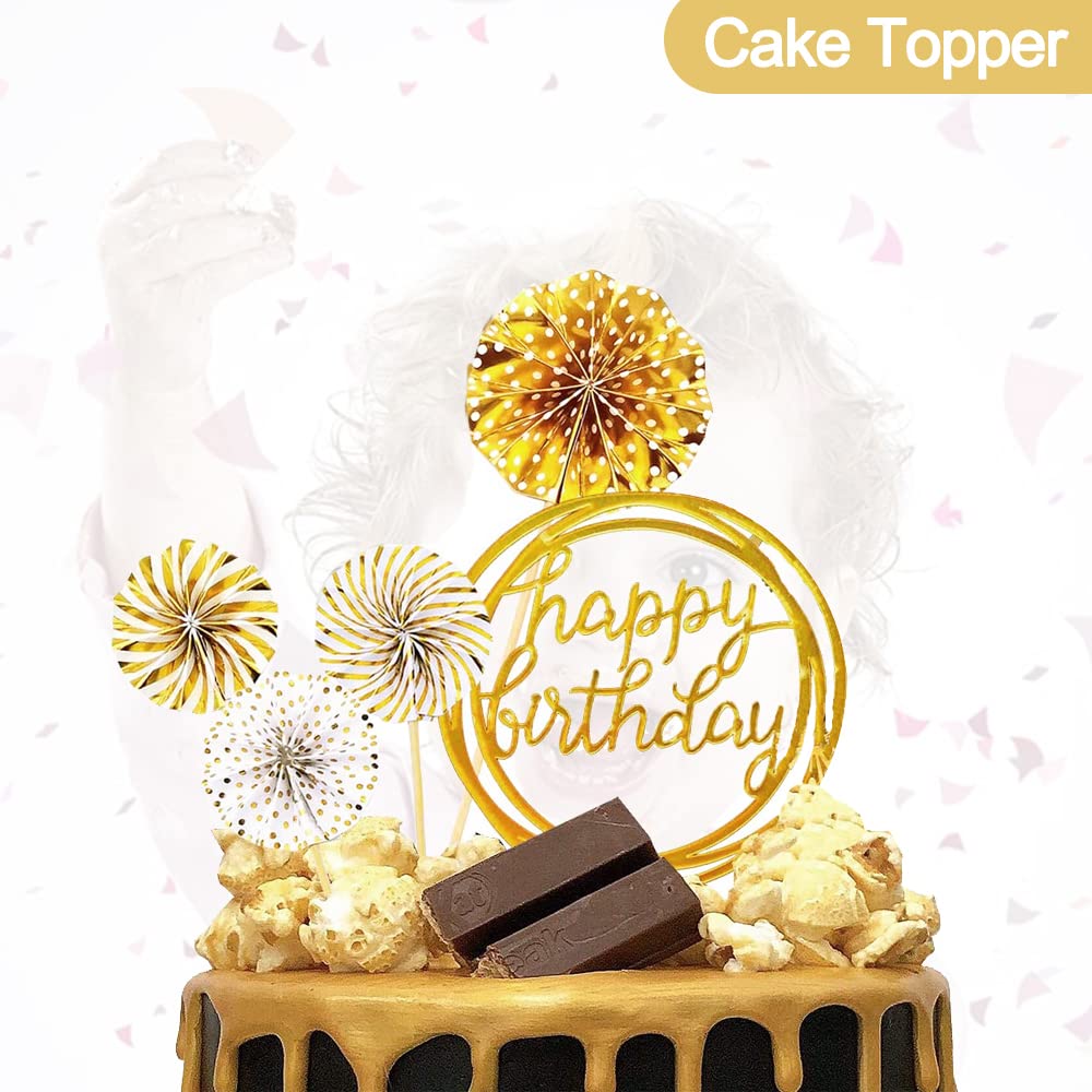 KATBUU Gold & Black Happy Birthday Decorations for Women & Girls - Elegant Party Supplies for Birthdays, Bridal Showers & Special Events