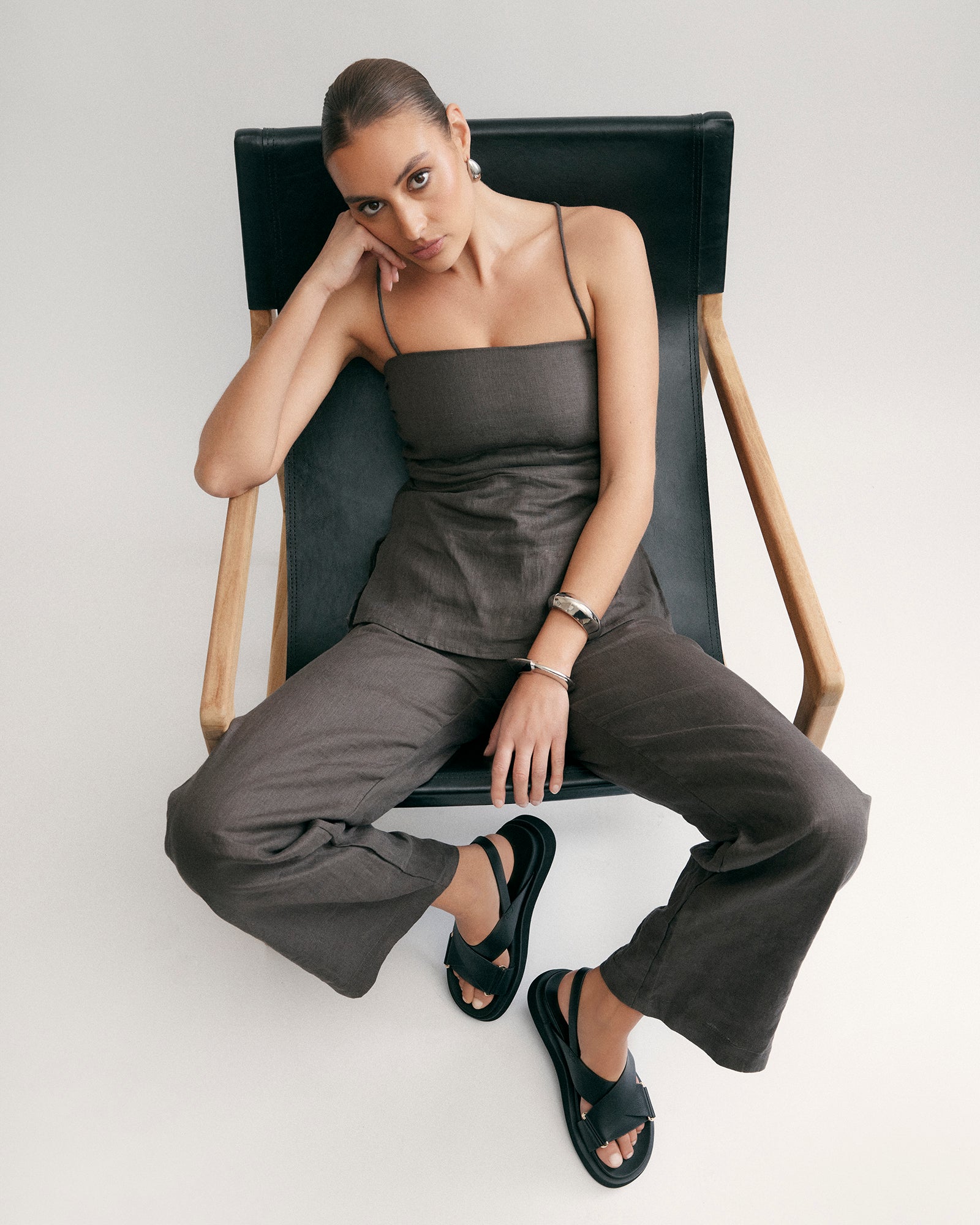 Marley Flat Sandals for Women - Black Leather Comfortable Slip-On Sandals for Beach, Vacation & Casual Wear